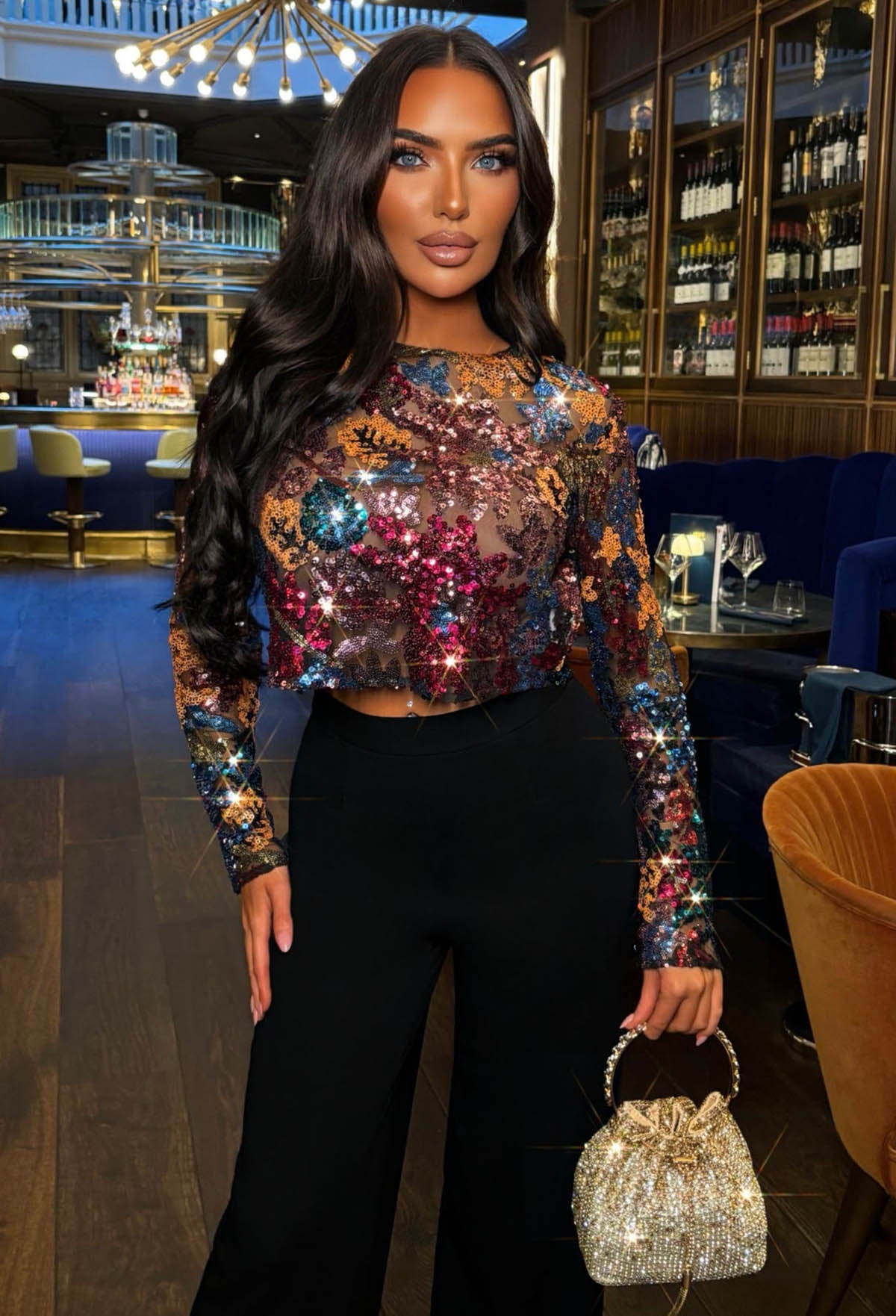 Glimmer Season Multi Floral Sequin Top