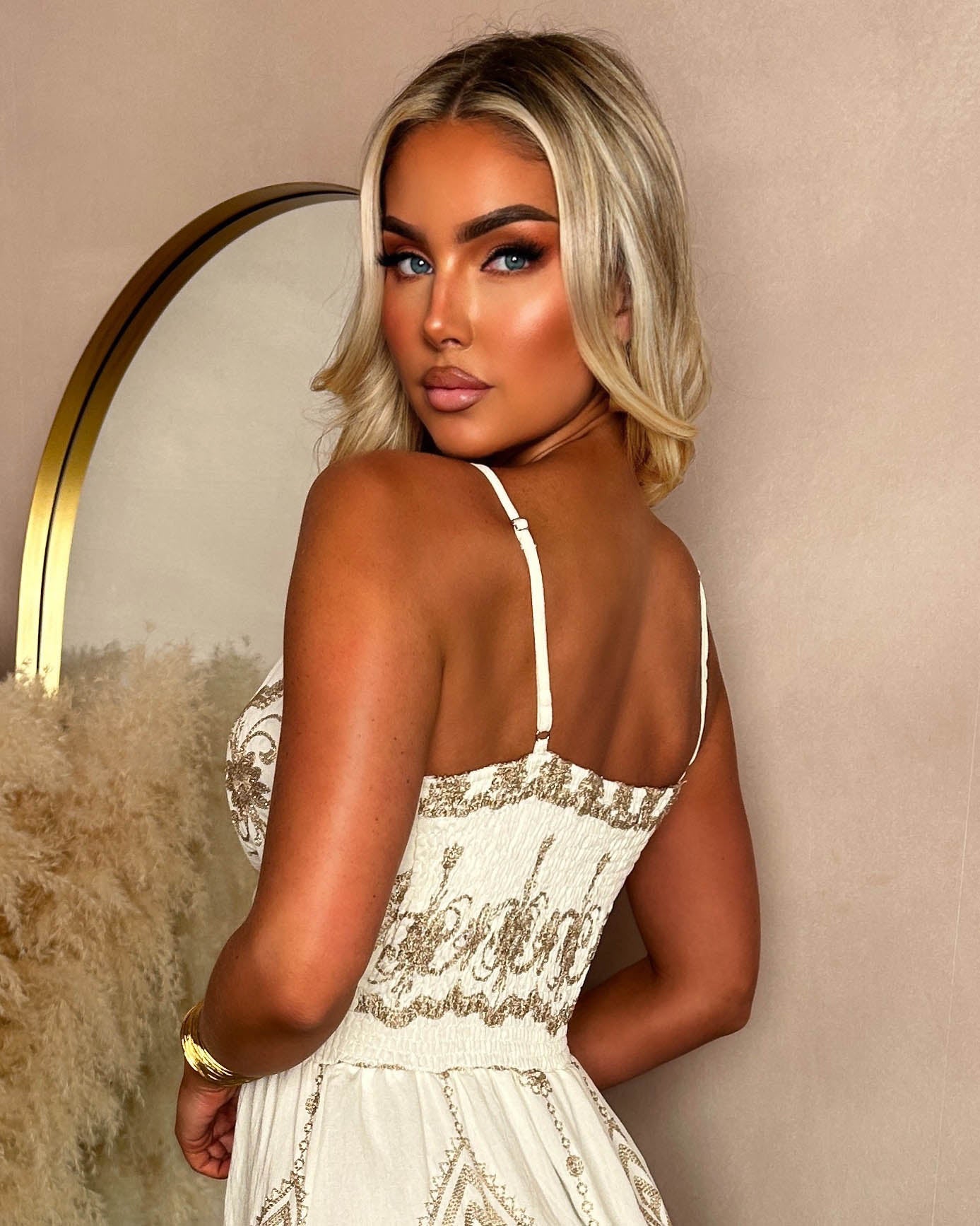 Golden Hour Babe Cream Gold Detail Cami Maxi Dress