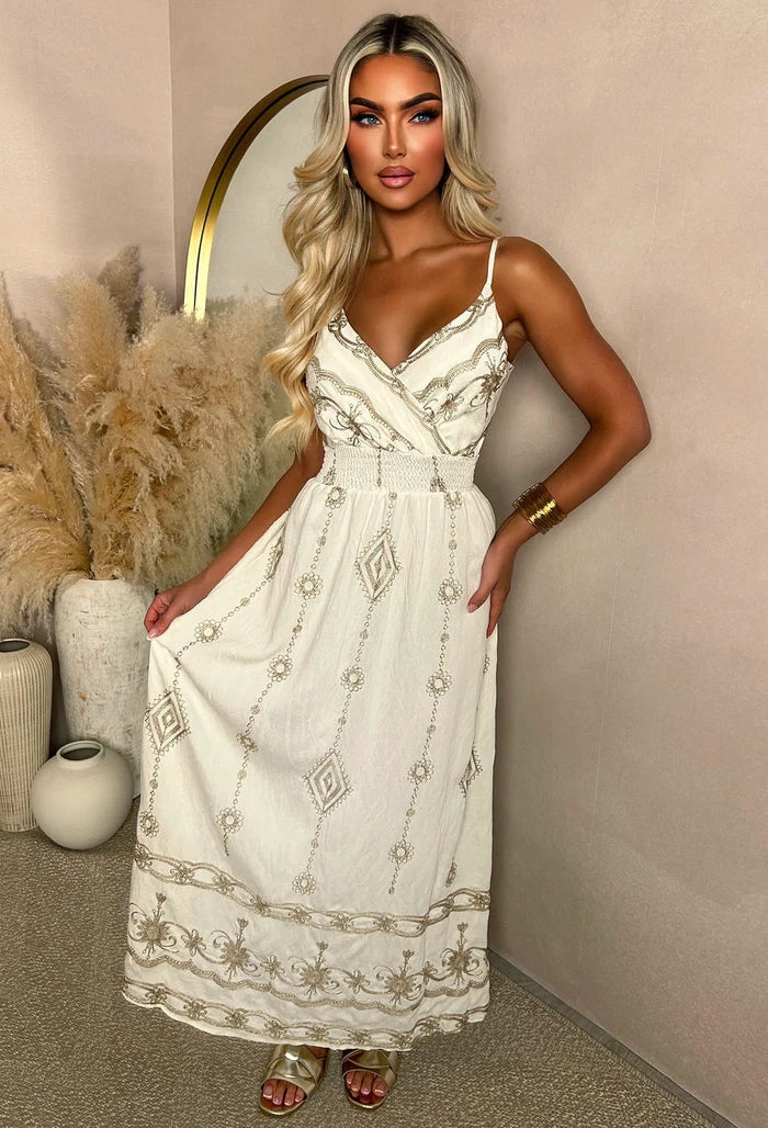 Golden Hour Babe Cream Gold Detail Cami Maxi Dress