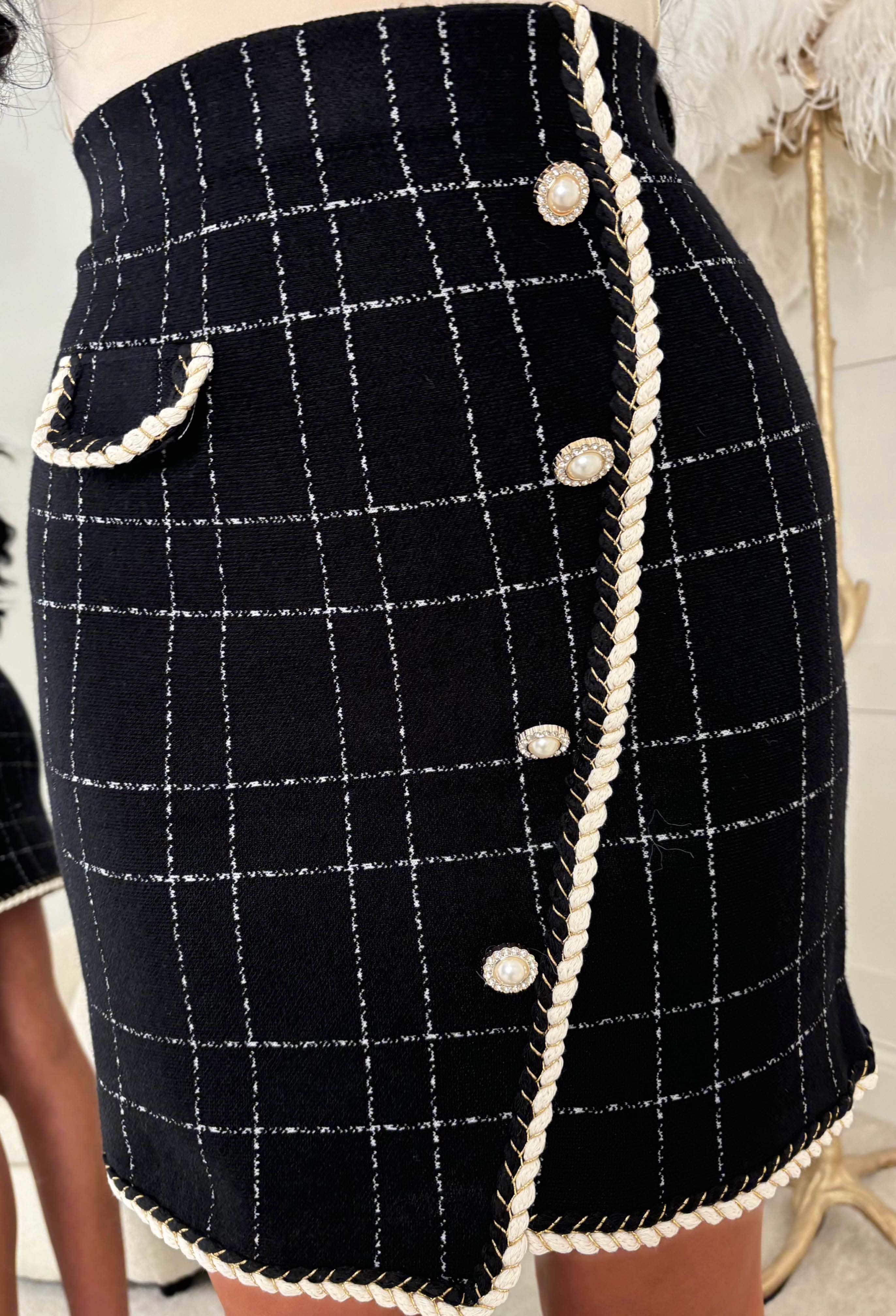 Gossiping Always Black Button Detail Tweed Skirt