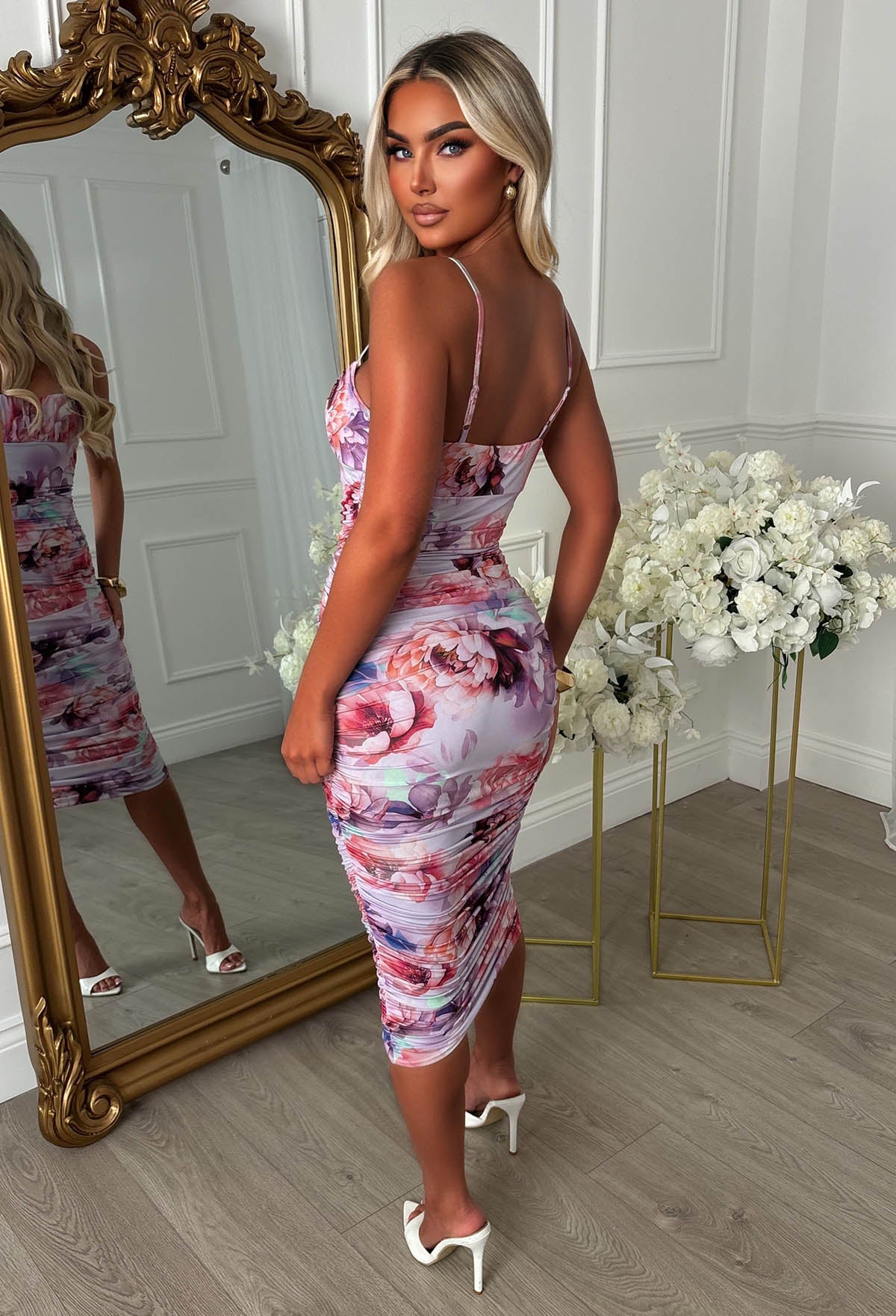 Grace Embrace Multi Print Ruched Midi Dress