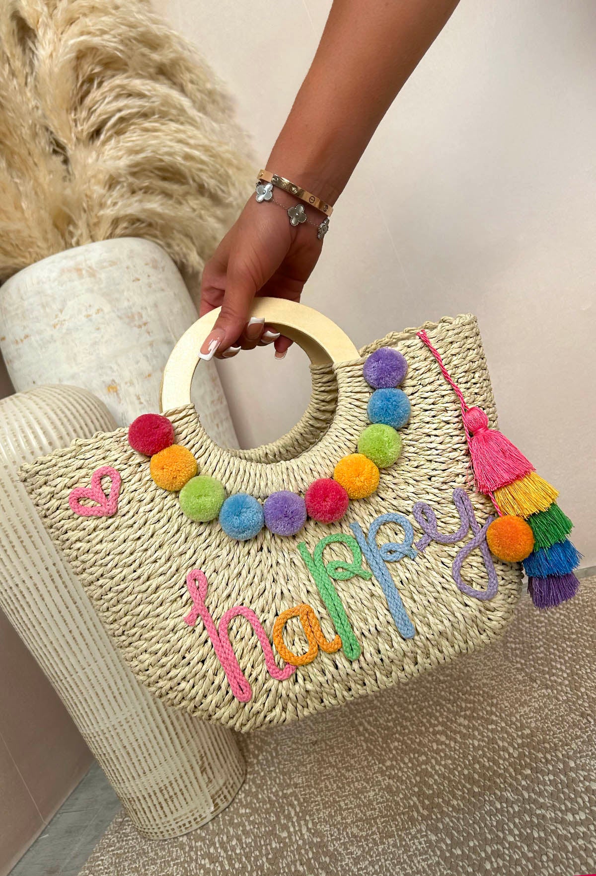 Grecian Glam Multi Embellished Straw Bag