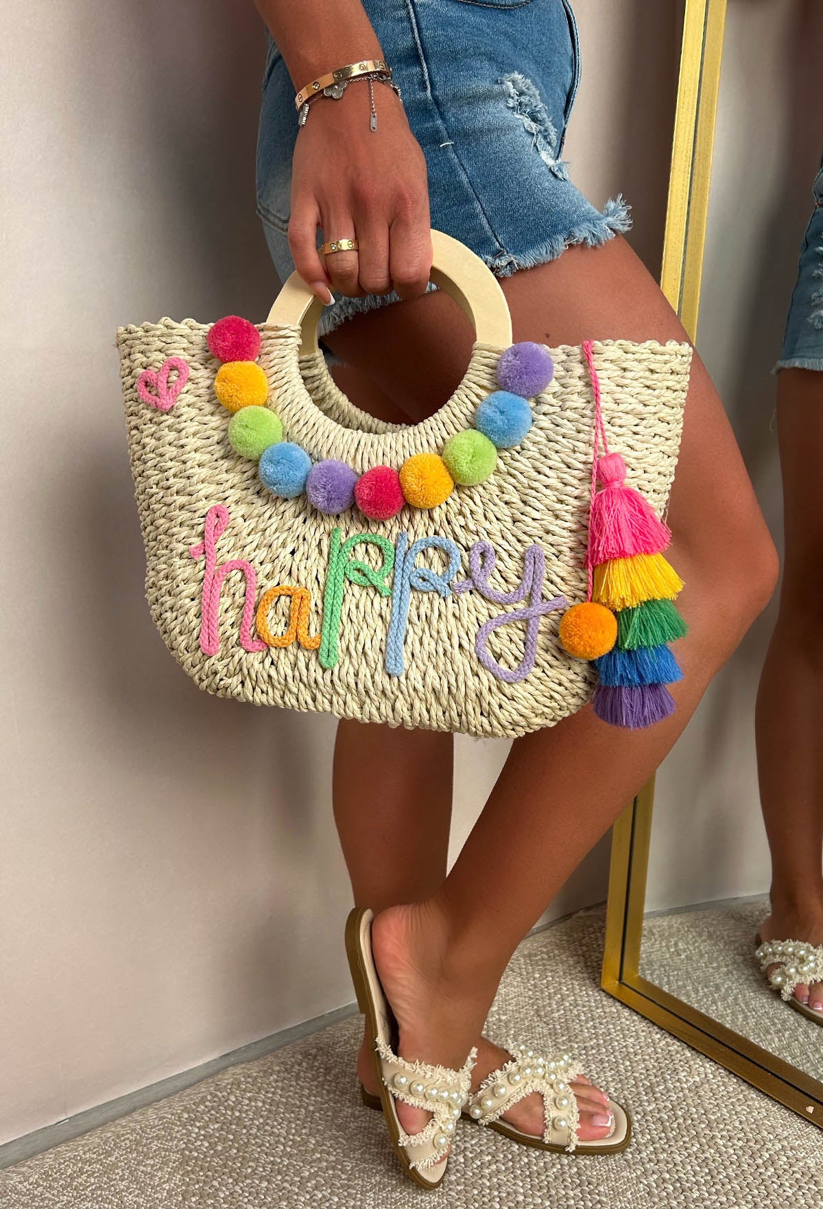 Grecian Glam Multi Embellished Straw Bag