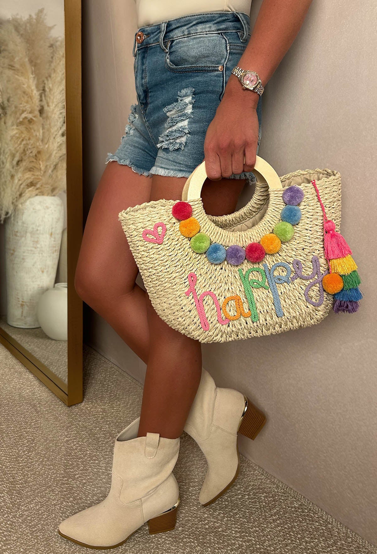 Grecian Glam Multi Embellished Straw Bag