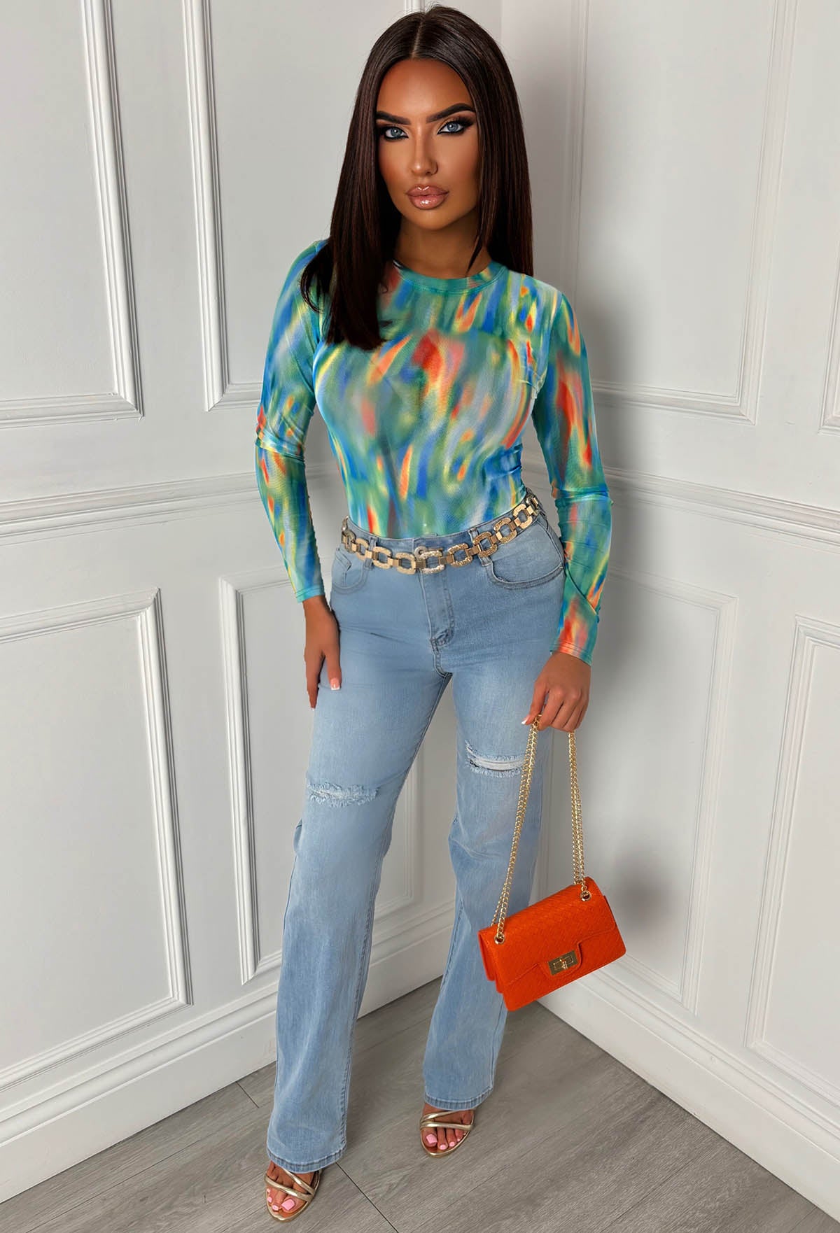 Hard To Miss Green Marble Mesh Bodysuit