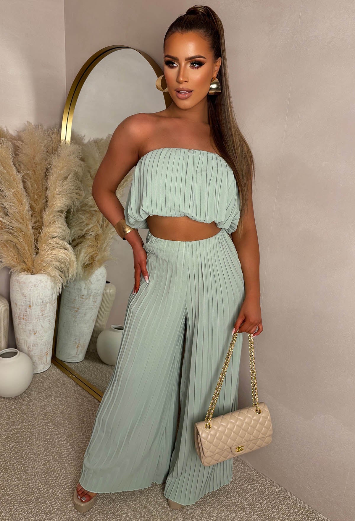 Hearts Delight Green Plisse Trouser Co-Ord