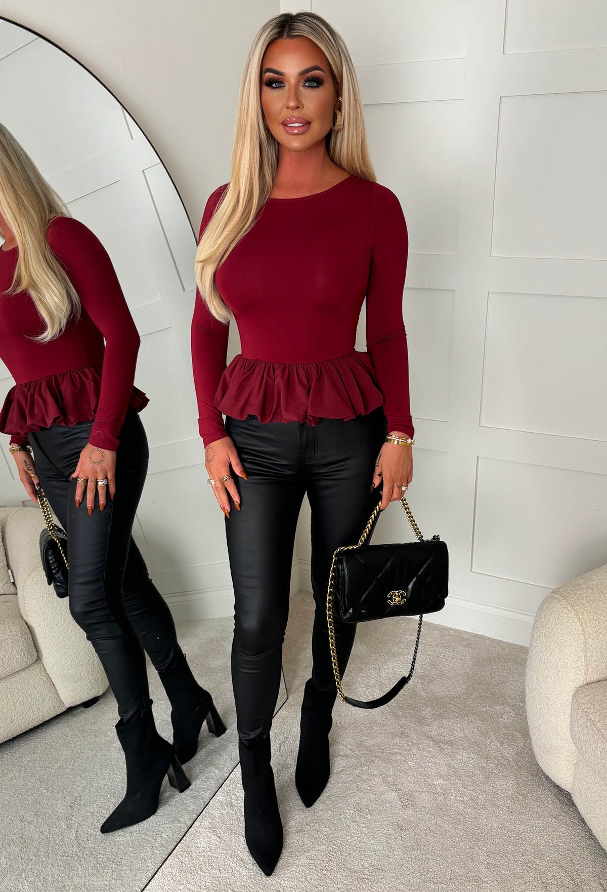 Hold Me Close Burgundy Puffball Stretch Top