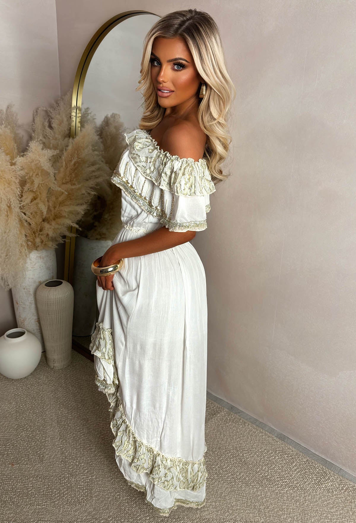 Holiday Dream Stone Bardot Boho Dress