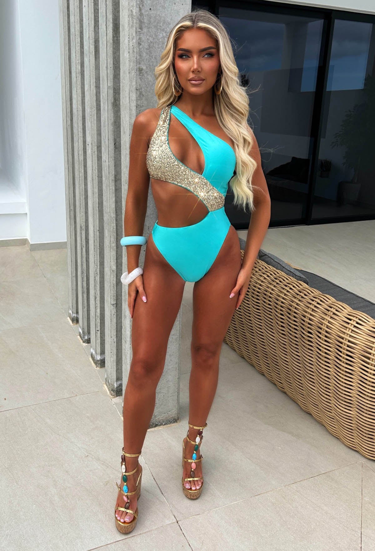 One Shoulder Sequin Swimsuit
