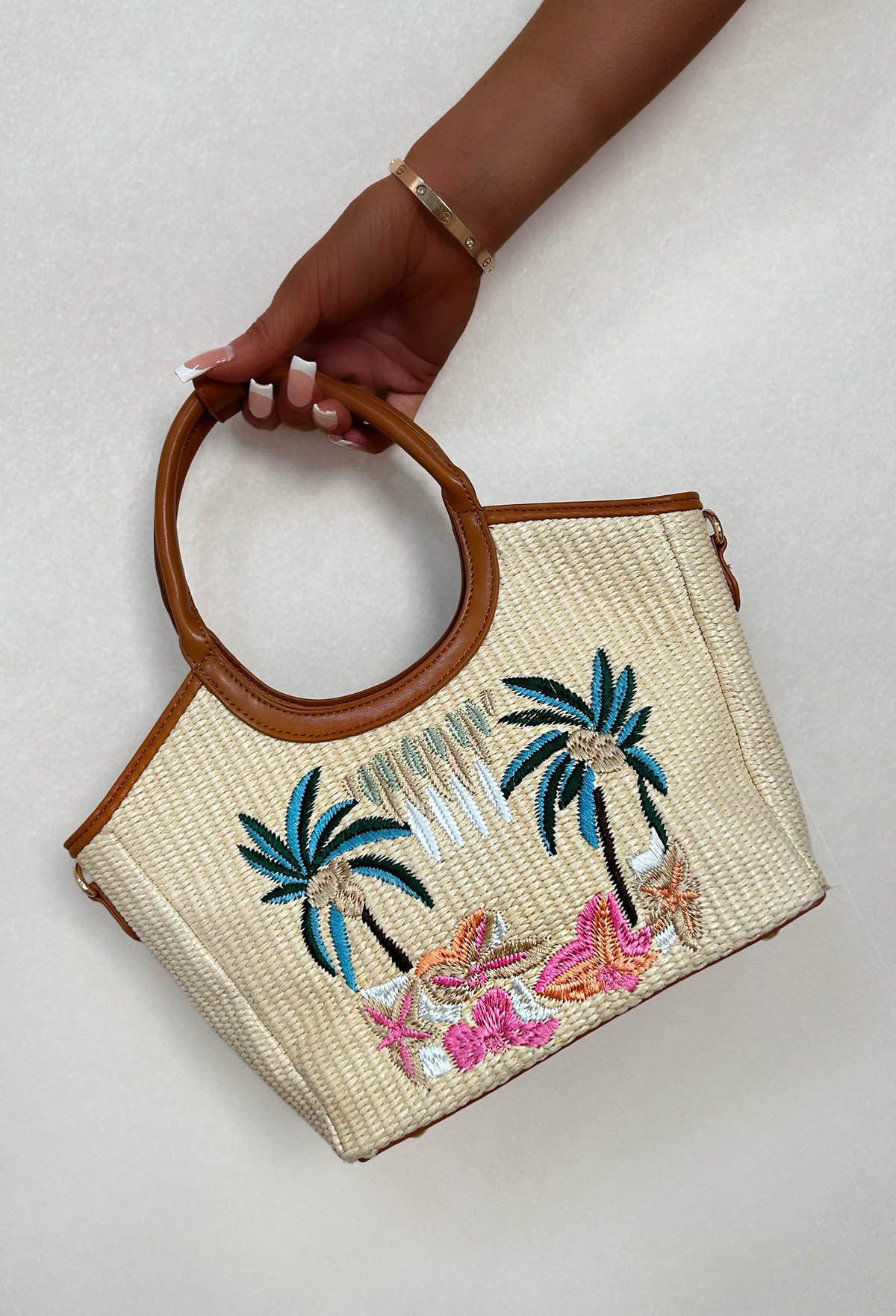Hot On The Spot Multi Top Handle Printed Raffia Bag