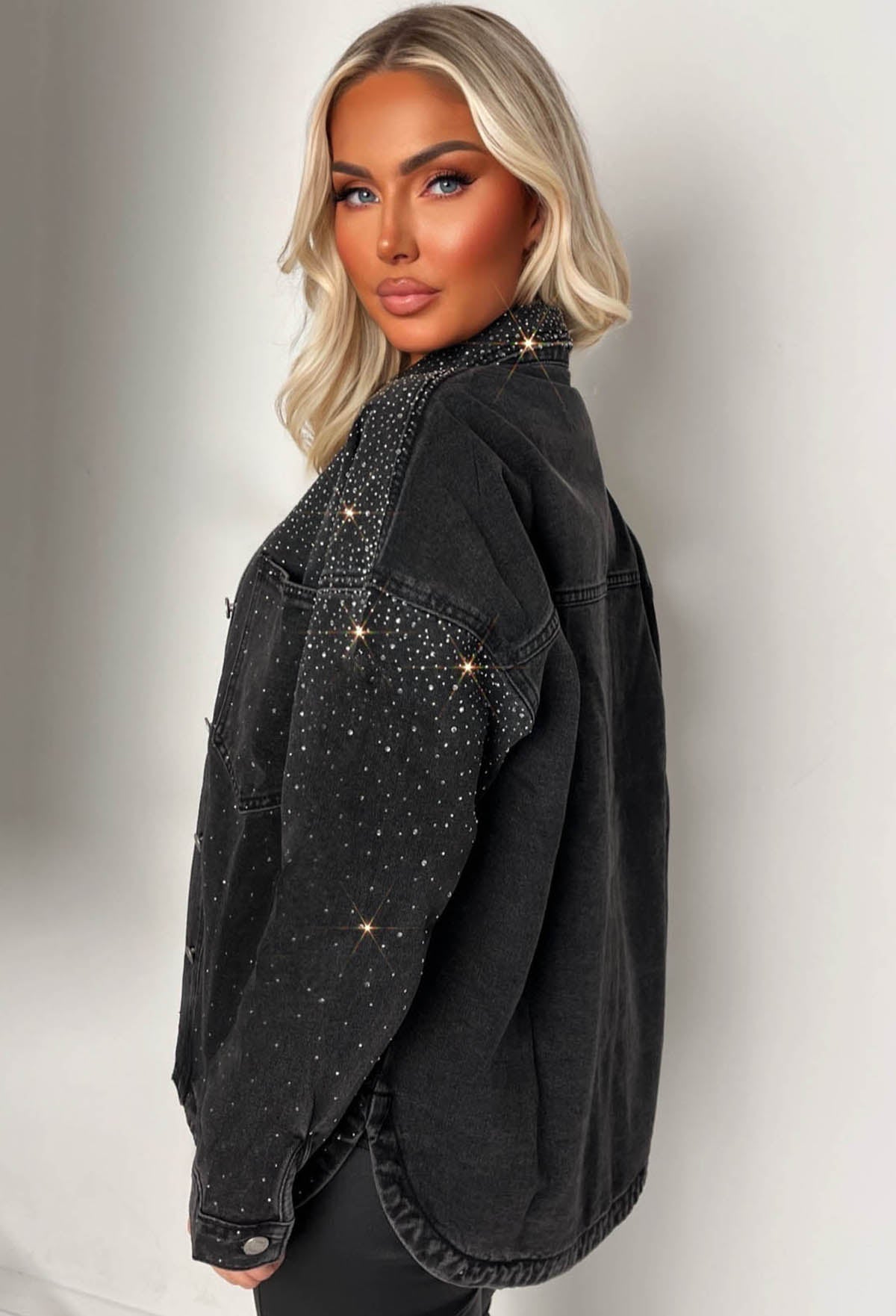 Hot To Handle Black Oversized Hot Fix Denim Shirt