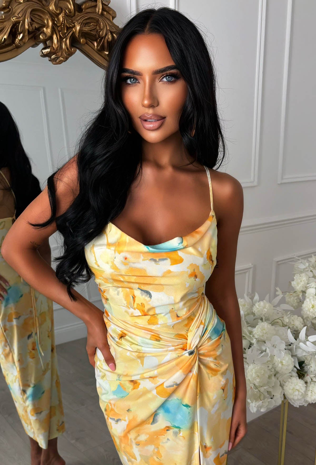Hotter Than Ever Yellow Abstract Floral Print Dress