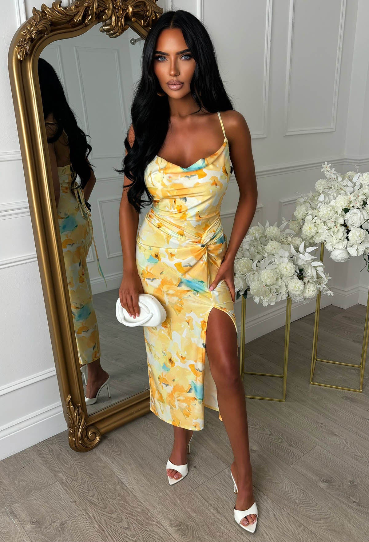 Hotter Than Ever Yellow Abstract Floral Print Dress