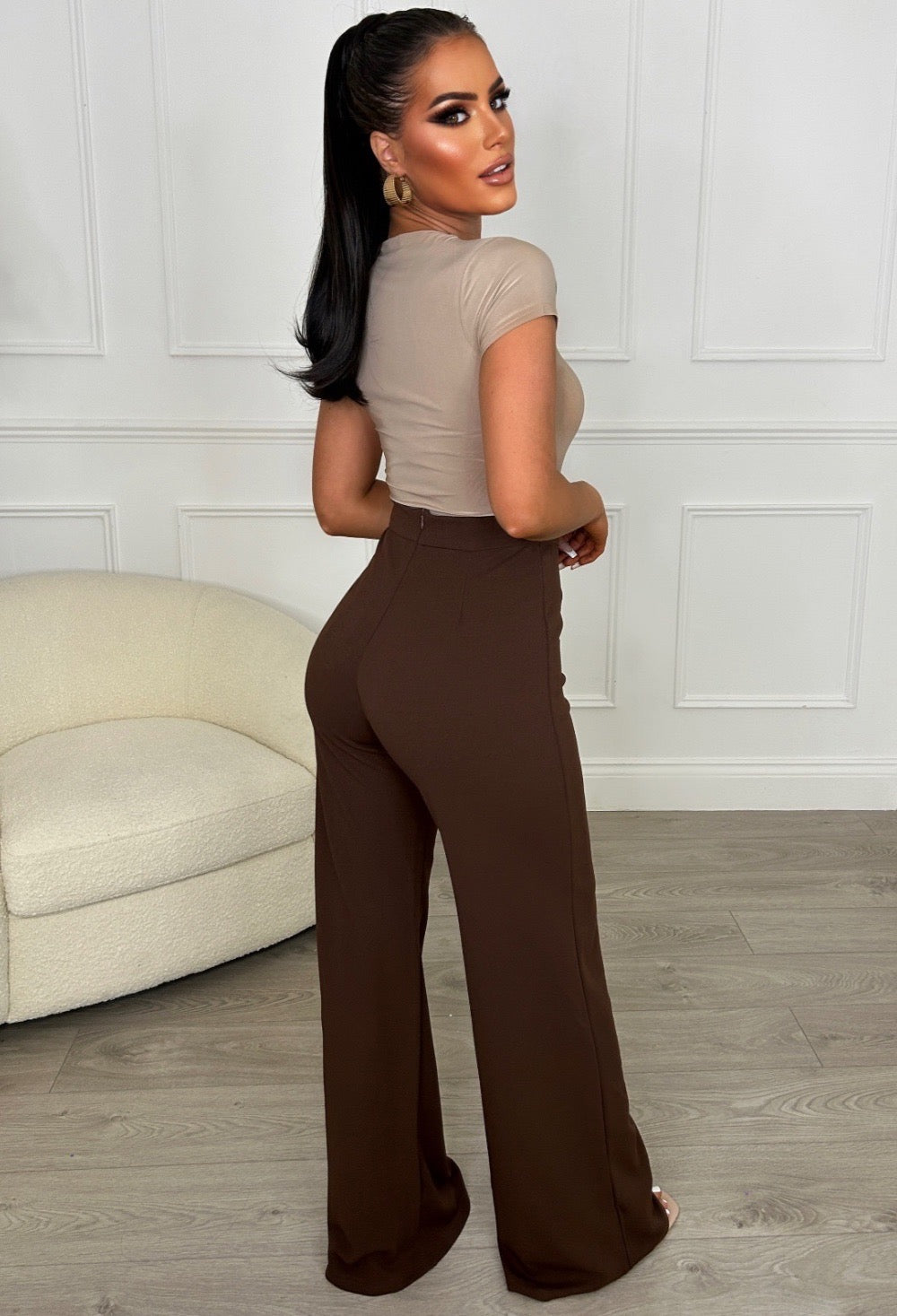 I See Fire Chocolate Brown High Waisted Wide Leg Trousers