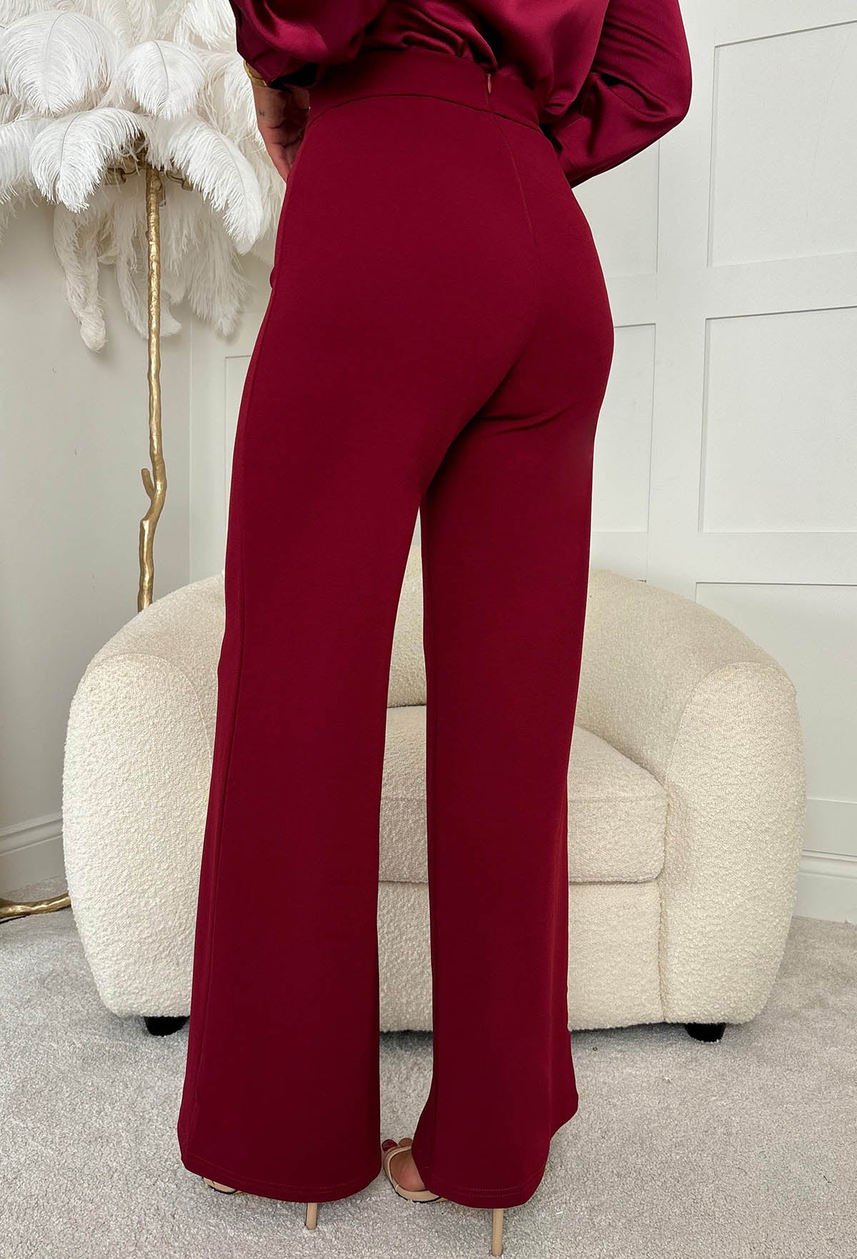 I See Fire Burgundy High Waisted Wide Leg Trousers