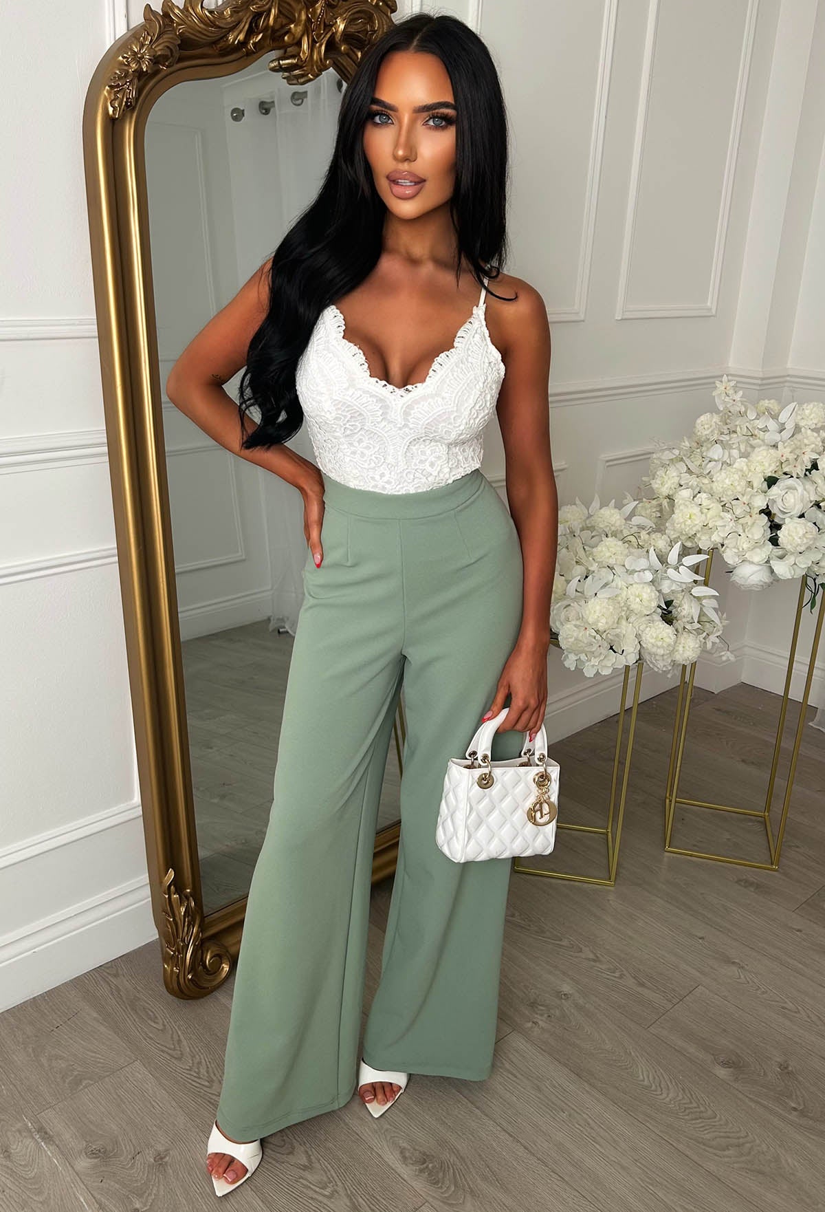 I See Fire Green High Waisted Wide Leg Trousers