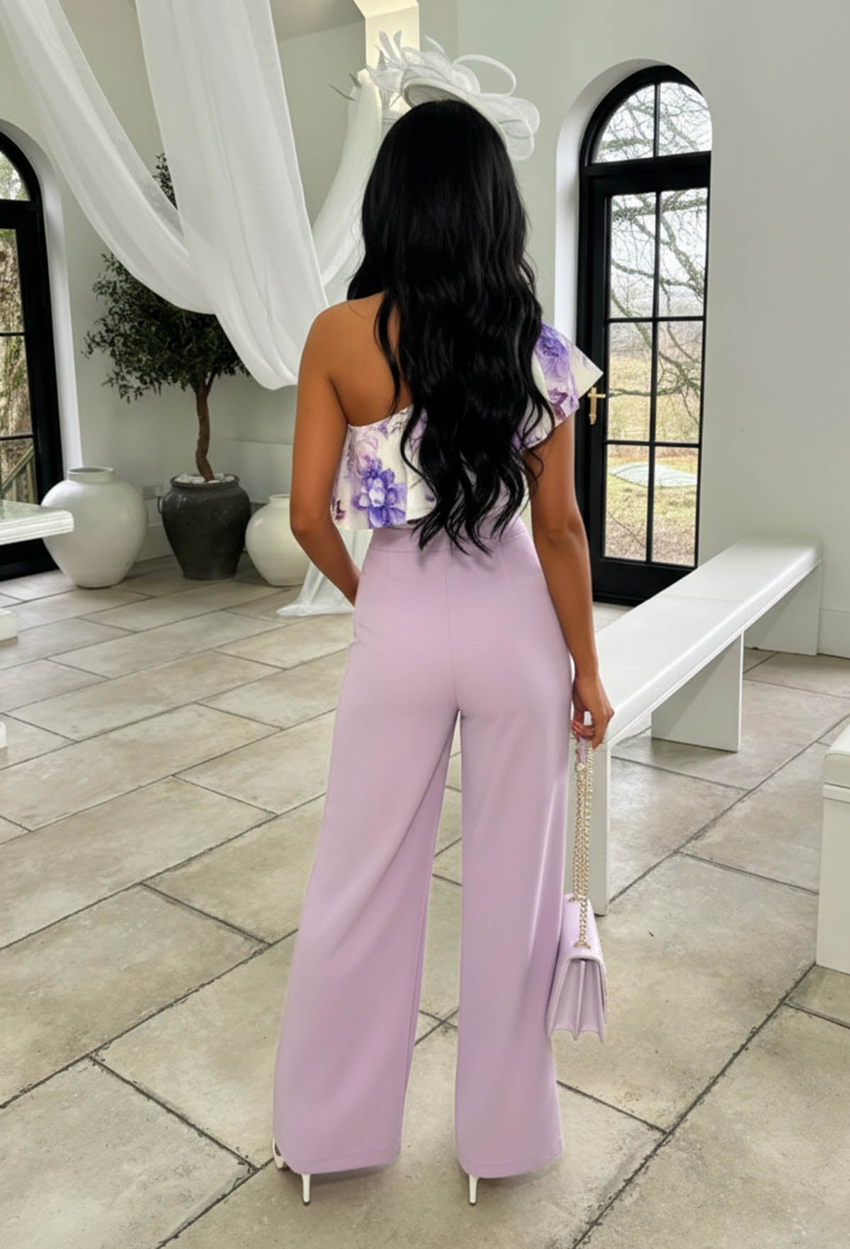 I See Fire Lilac High Waisted Wide Leg Trousers