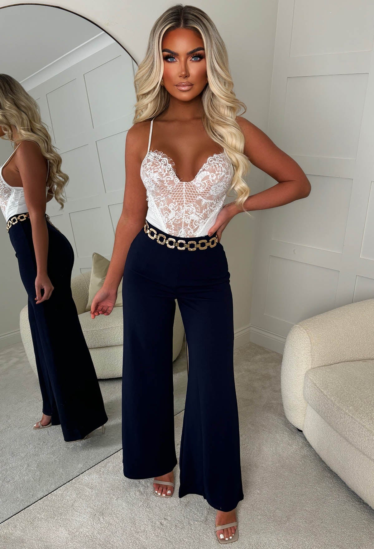 I See Fire Navy High Waisted Wide Leg Trousers