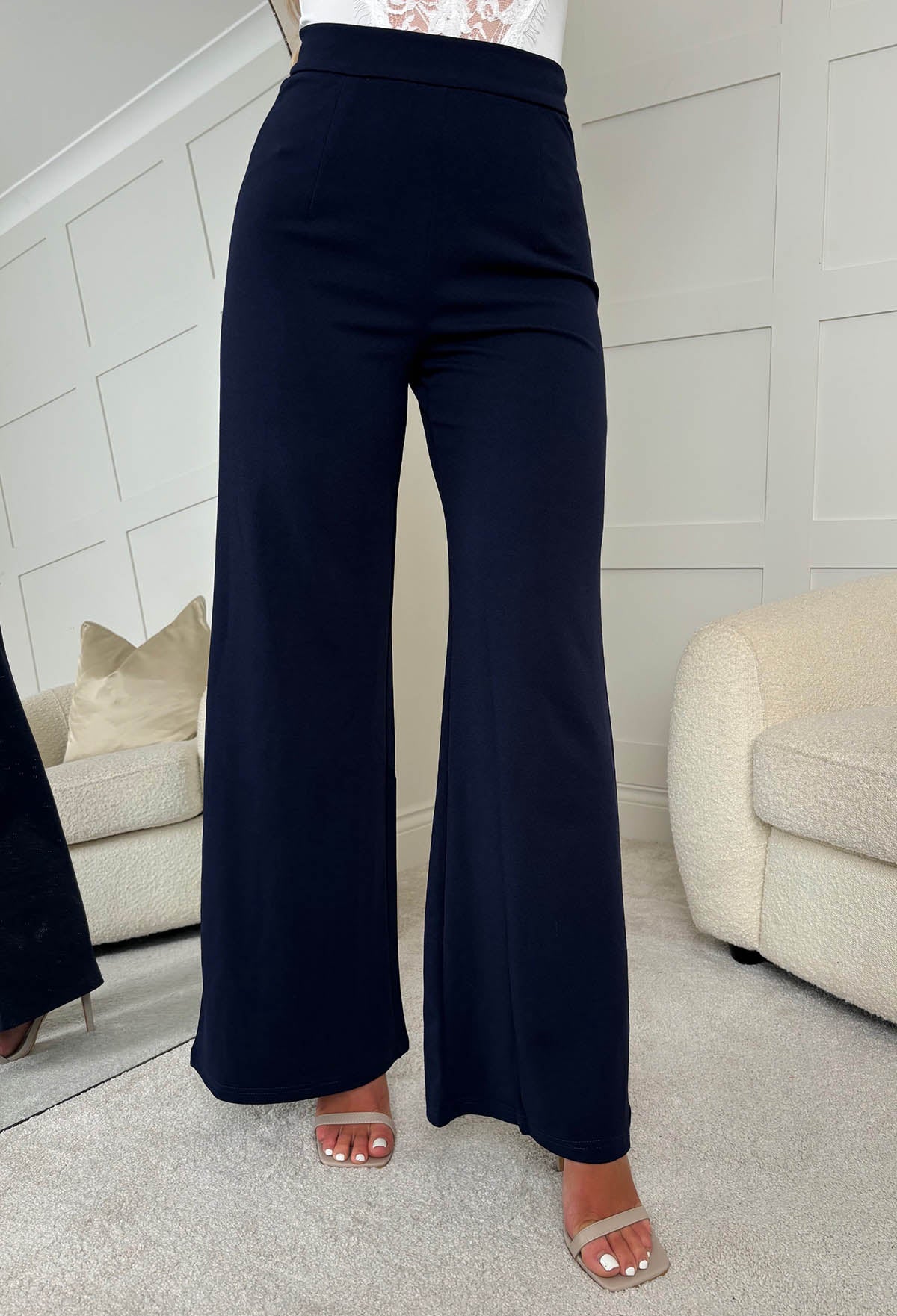 I See Fire Navy High Waisted Wide Leg Trousers