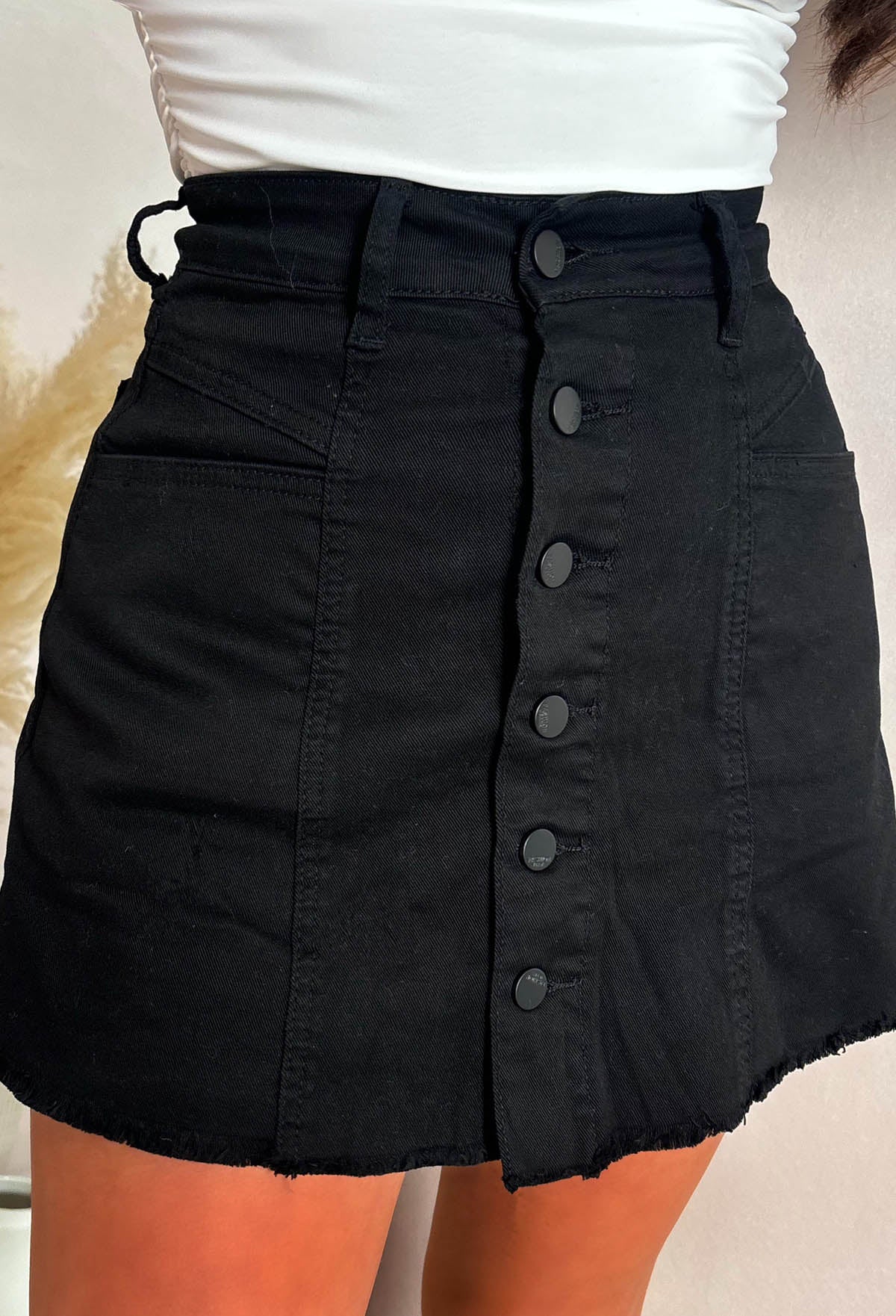 I'm That Girl Black Denim Button Front Stretch Skort