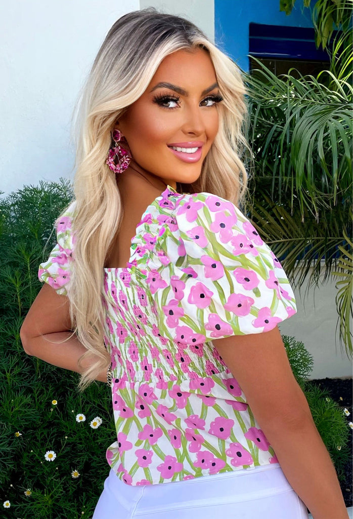 Pretty Poppy Pink Floral Shirred Top Pink Boutique Pink Boutique UK