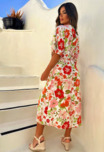 Beauty Bloom Beige Floral Button Front Midi Dress
