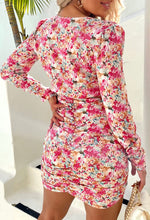 Sugar Flowers Pink Long Sleeve Floral Ruched Mini Dress