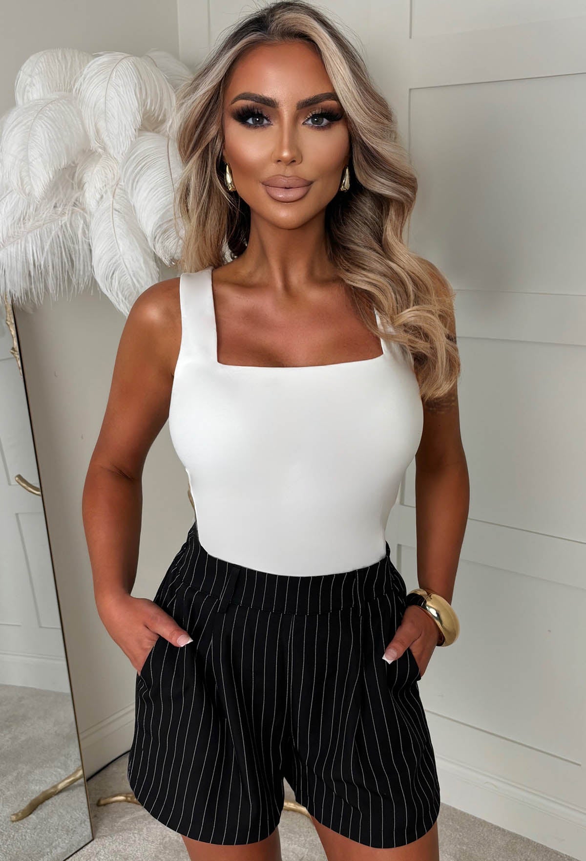 In Control Black Pinstripe High Waisted Tailored Shorts