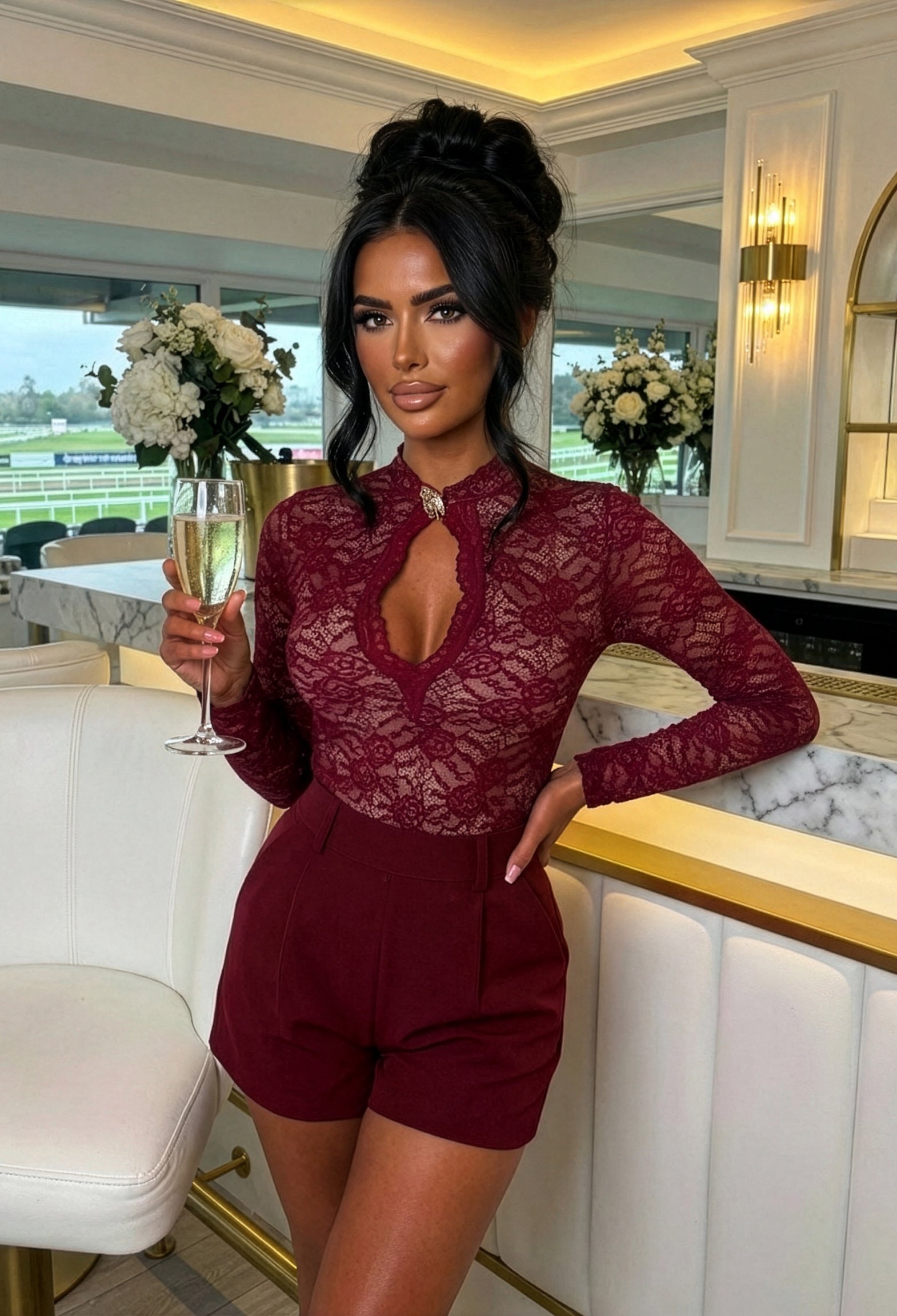 In Control Burgundy High Waisted Tailored Shorts