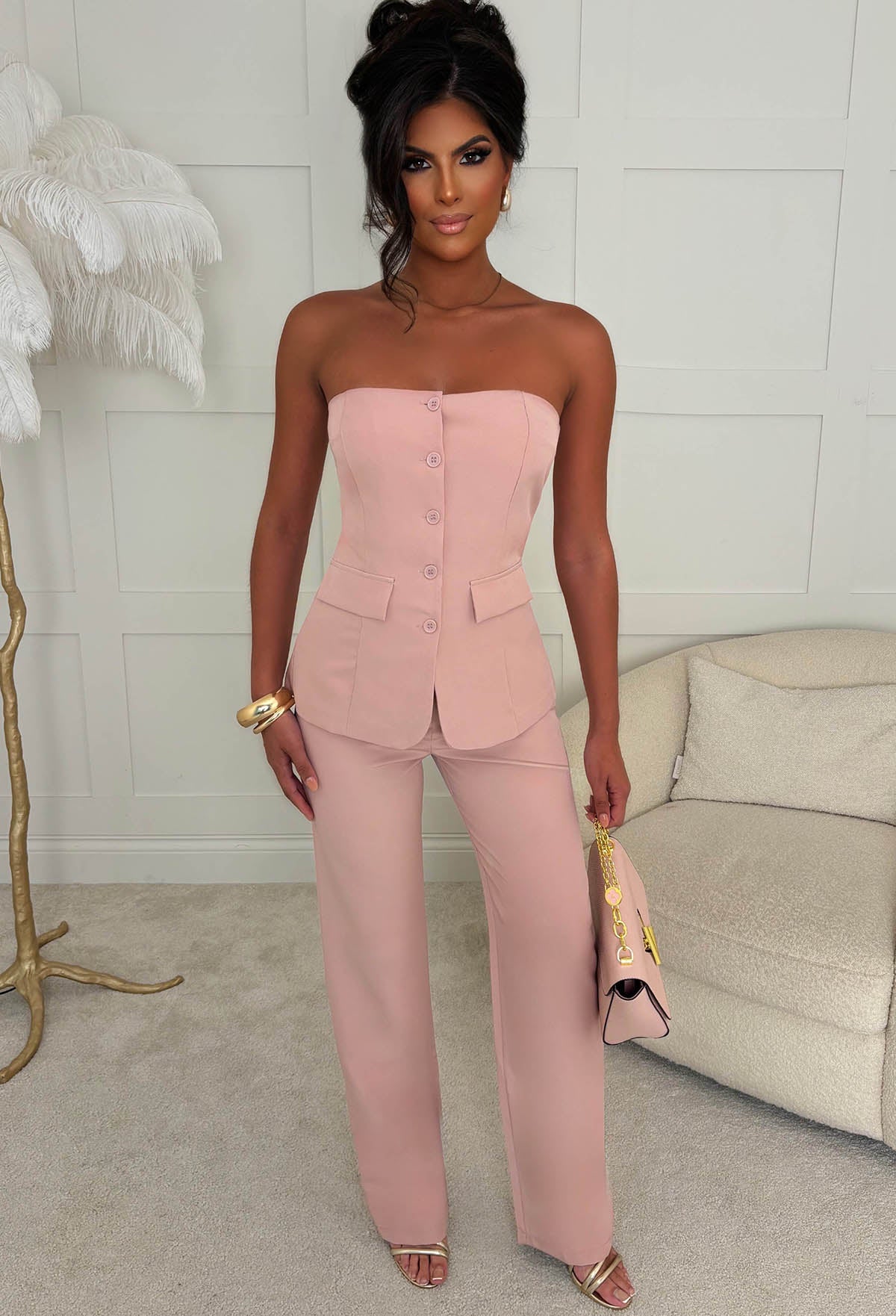 In My Business Pink Bandeau Waistcoat Top