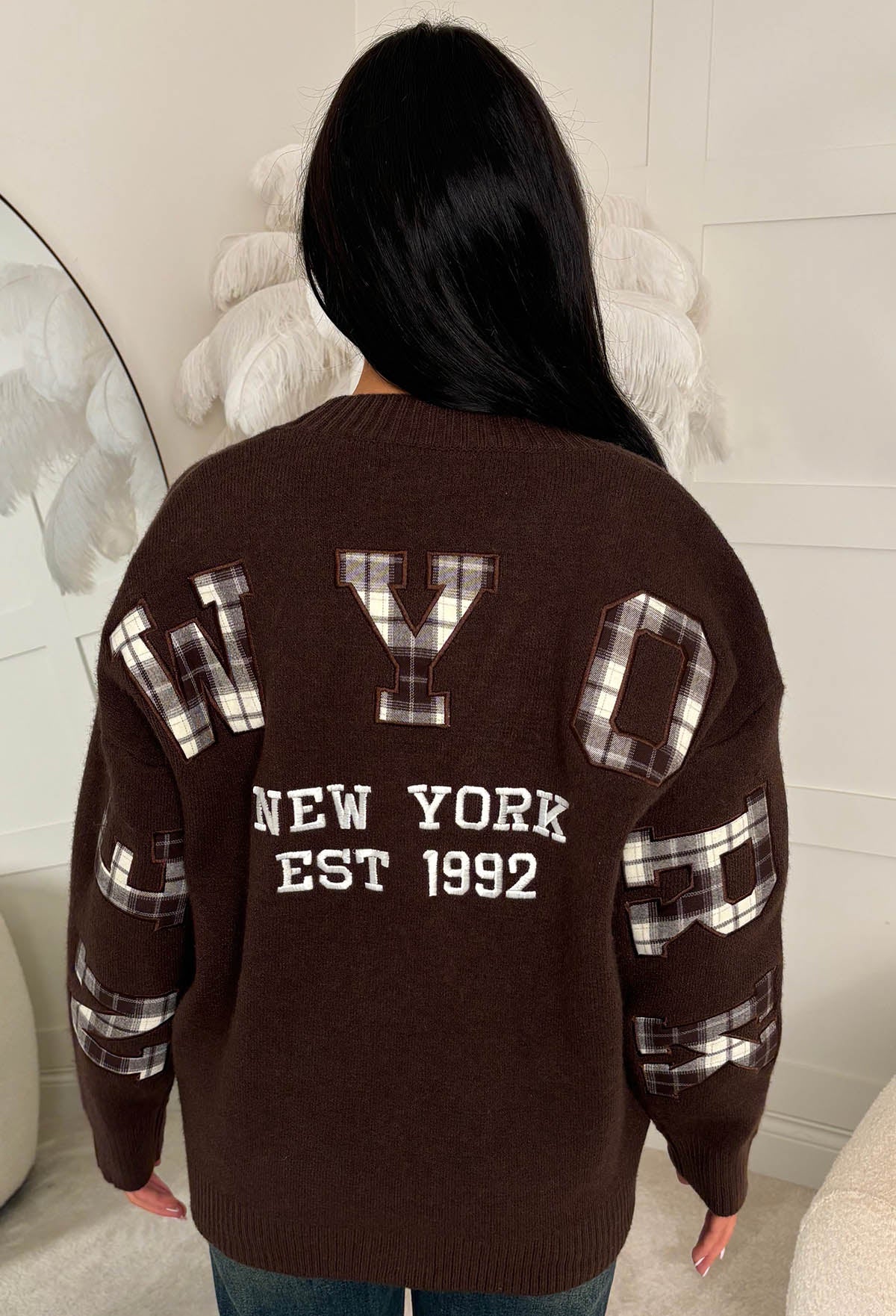 In My City Brown Slogan Cardigan