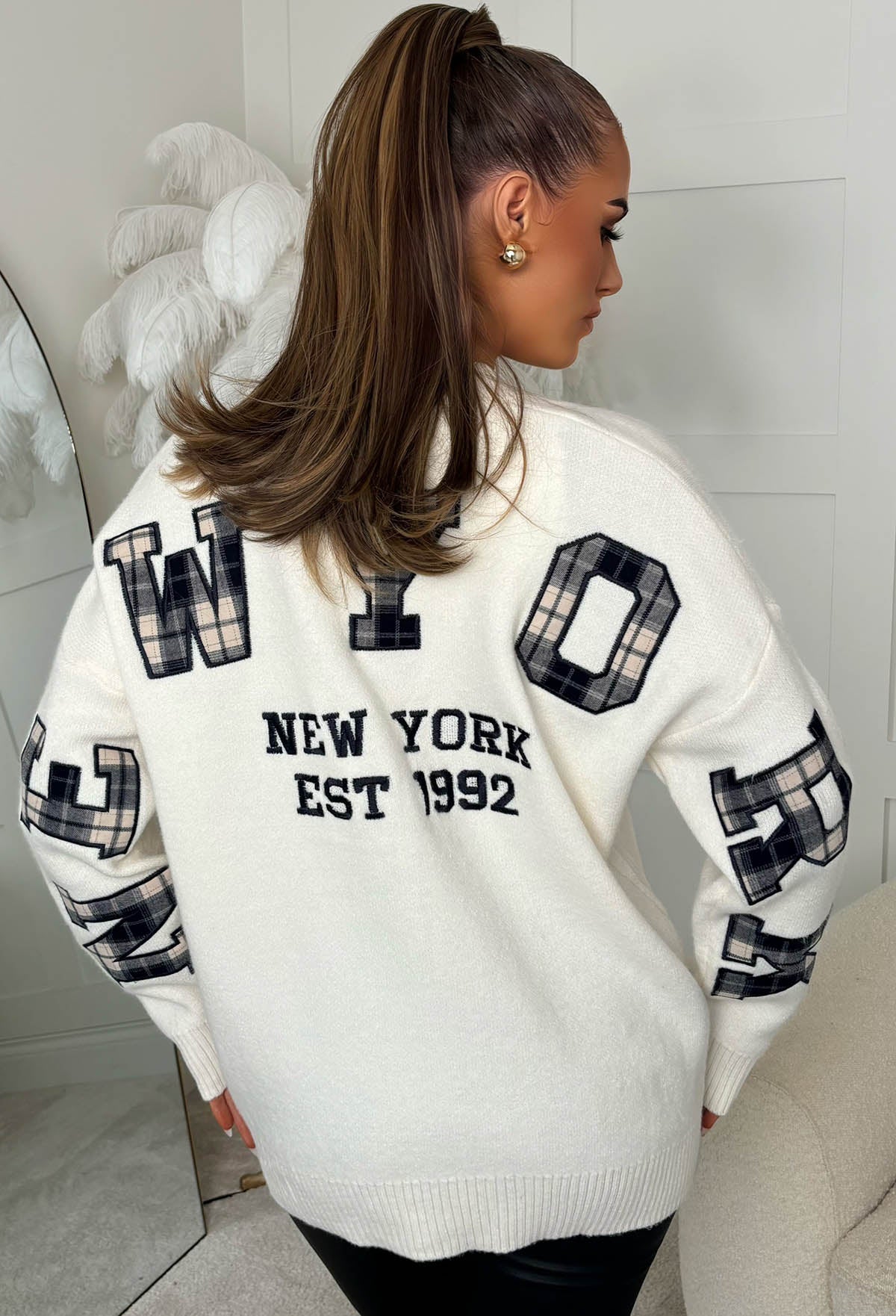 In My City Cream Slogan Cardigan