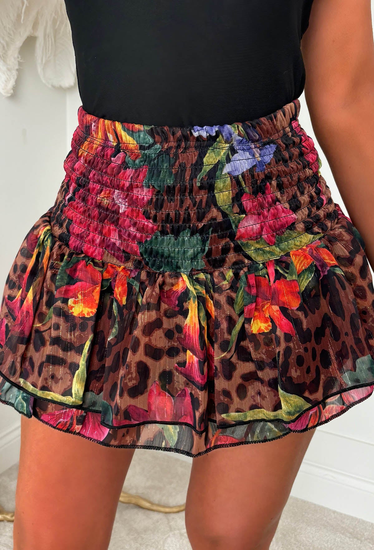 In Sync Multi Floral Animal Ruffle Skirt