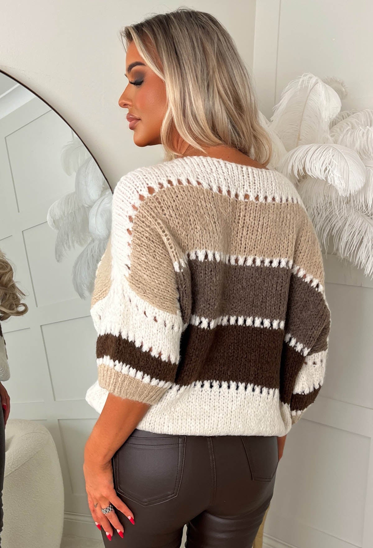 Infinite Heart Brown Multi Paneled Ultra Soft Knitted Jumper