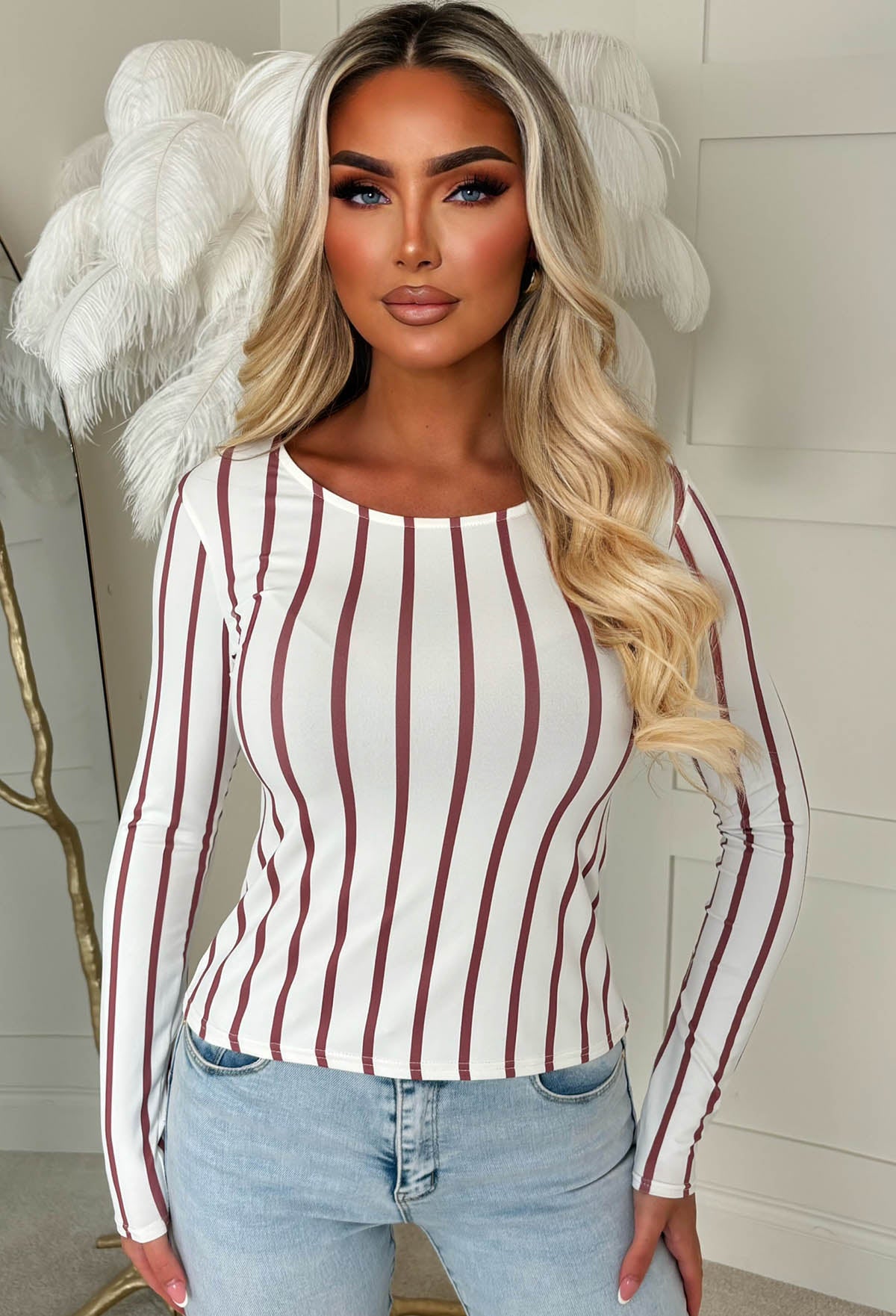 Irresistibly Yours White Striped Longsleeve Jersey Top