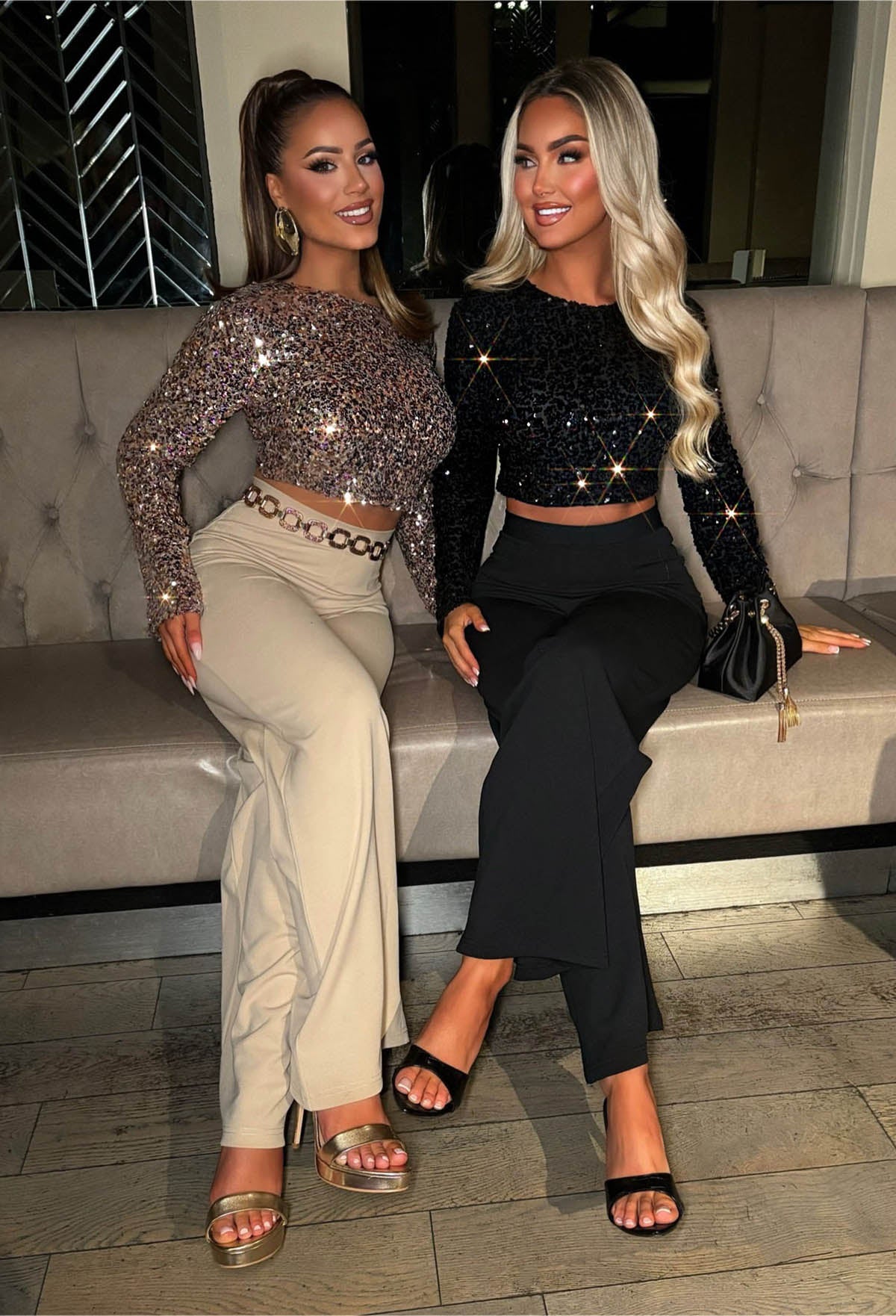 It Girl Era Black Sequin Crop Top