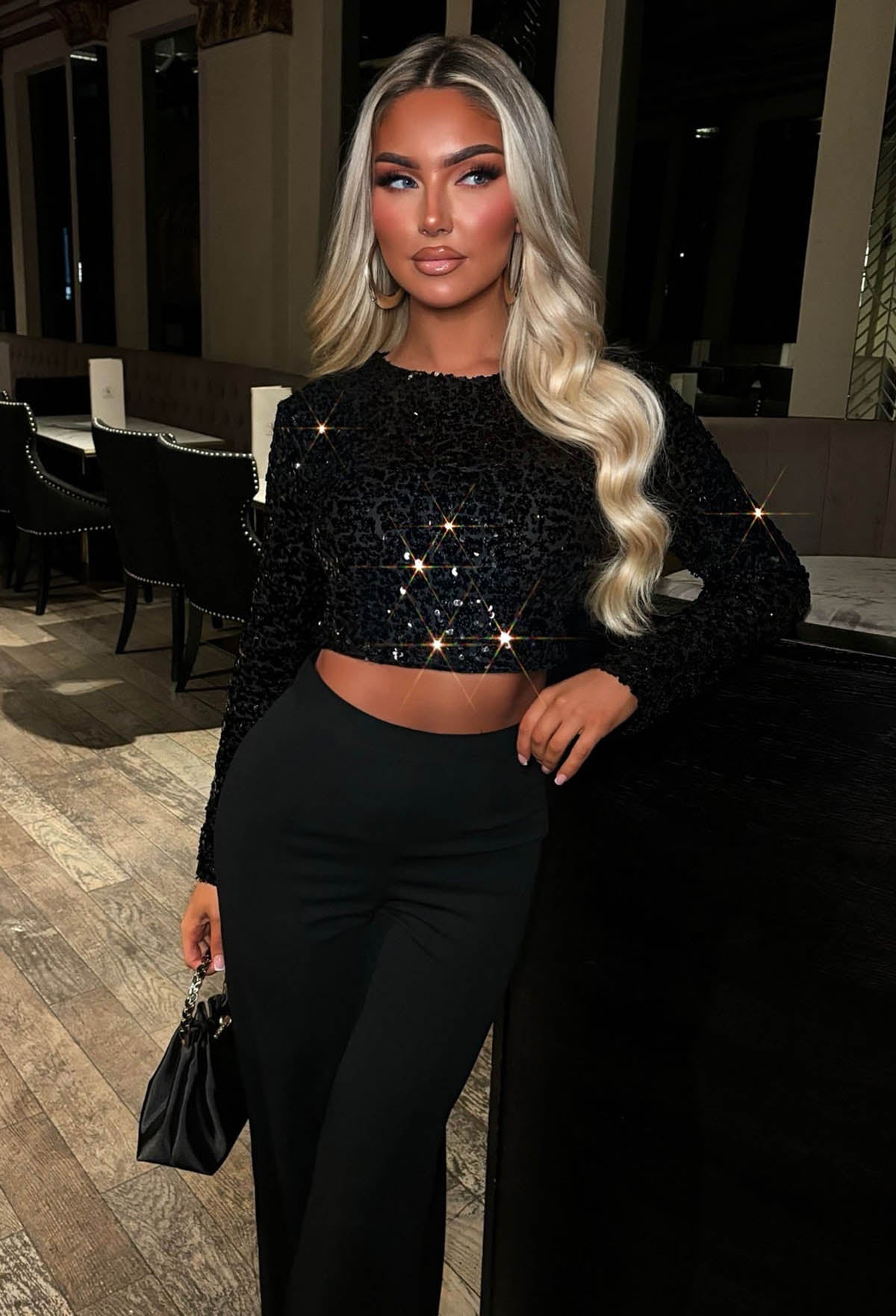 It Girl Era Black Sequin Crop Top