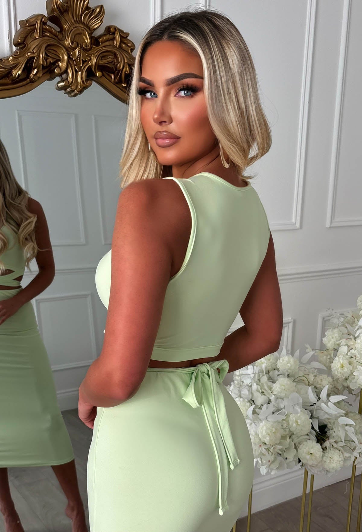 A Match Up Lime Midi Wrap Around Co-Ord Set