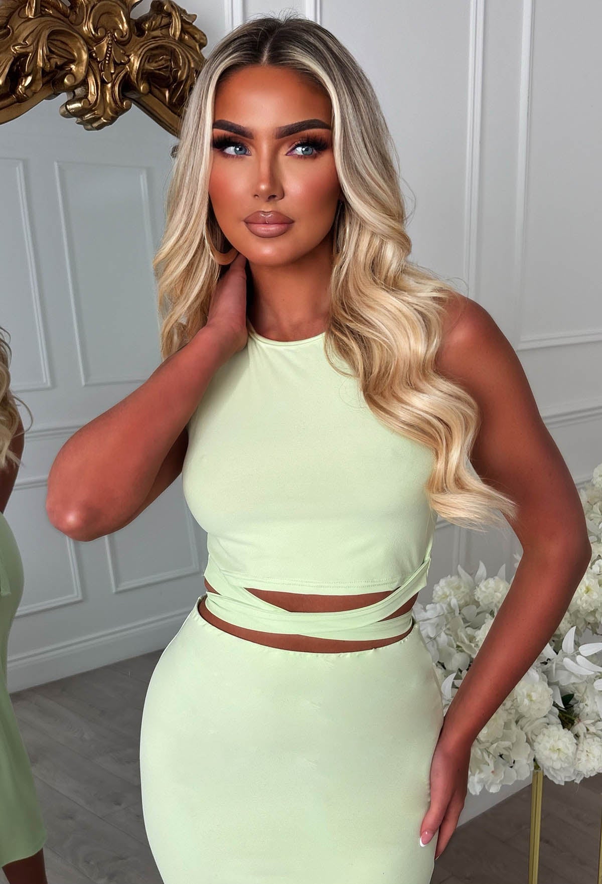 A Match Up Lime Midi Wrap Around Co-Ord Set