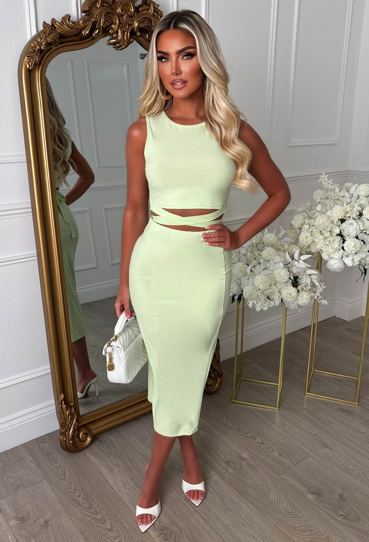 A Match Up Lime Midi Wrap Around Co-Ord Set