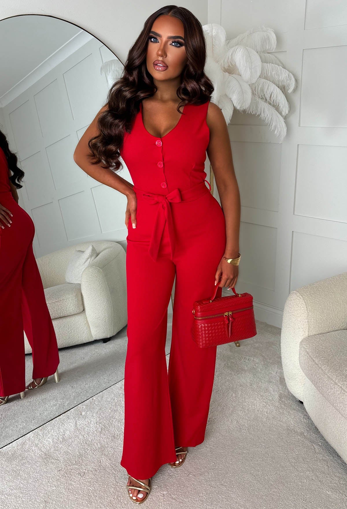 Jerry-Marie Red Waistcoat Jumpsuit