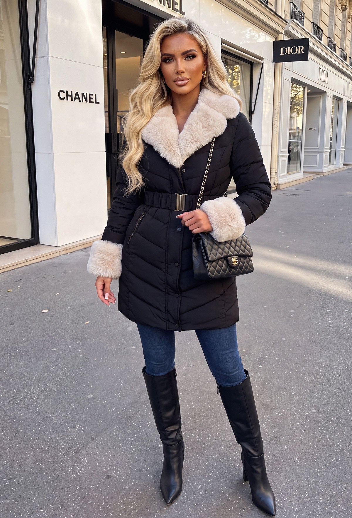 joanne-black-cream-faux-fur-lined-belted-padded-coat-1