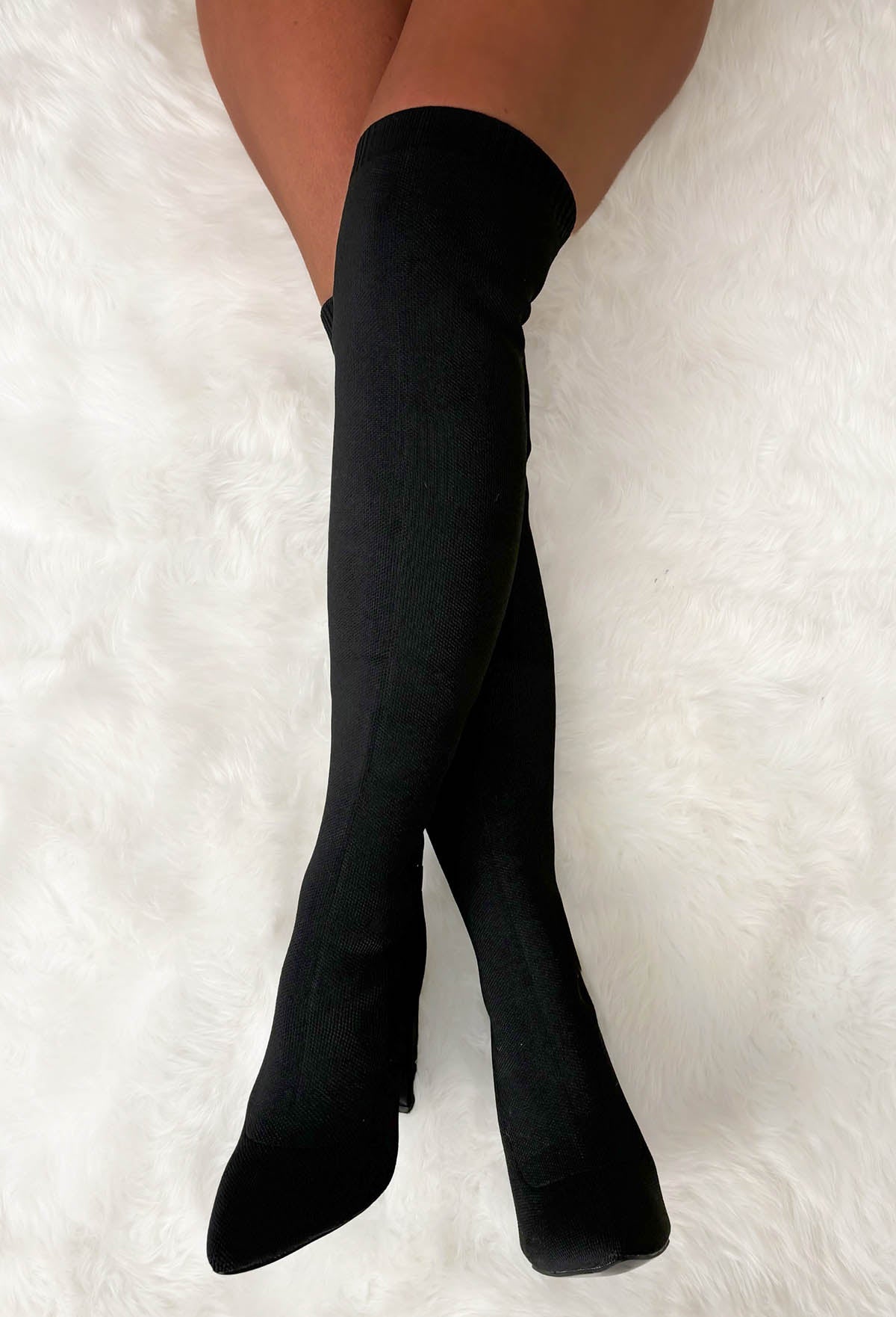Just For You Black Stretch Over The Knee Block Heel Boots