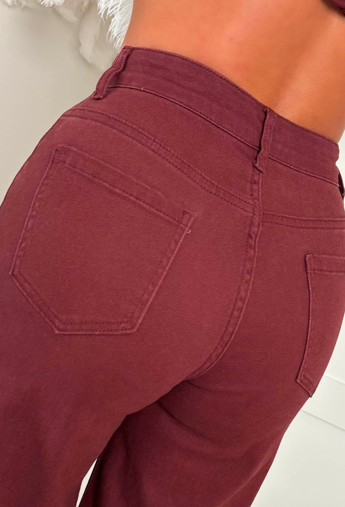 Just Too Cool Burgundy Stretch Denim Jeans & Waistcoat Co-ord Set