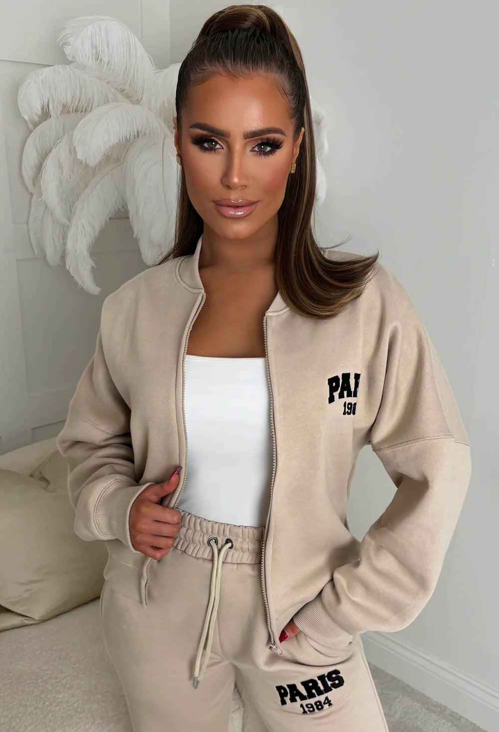 Keep My Love Cream Black Paris Embroidered Loungewear