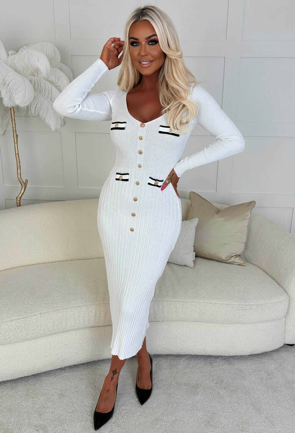 Rib Knit Dress H And M Cream Dress Kimmy Cream Rib Knit Button