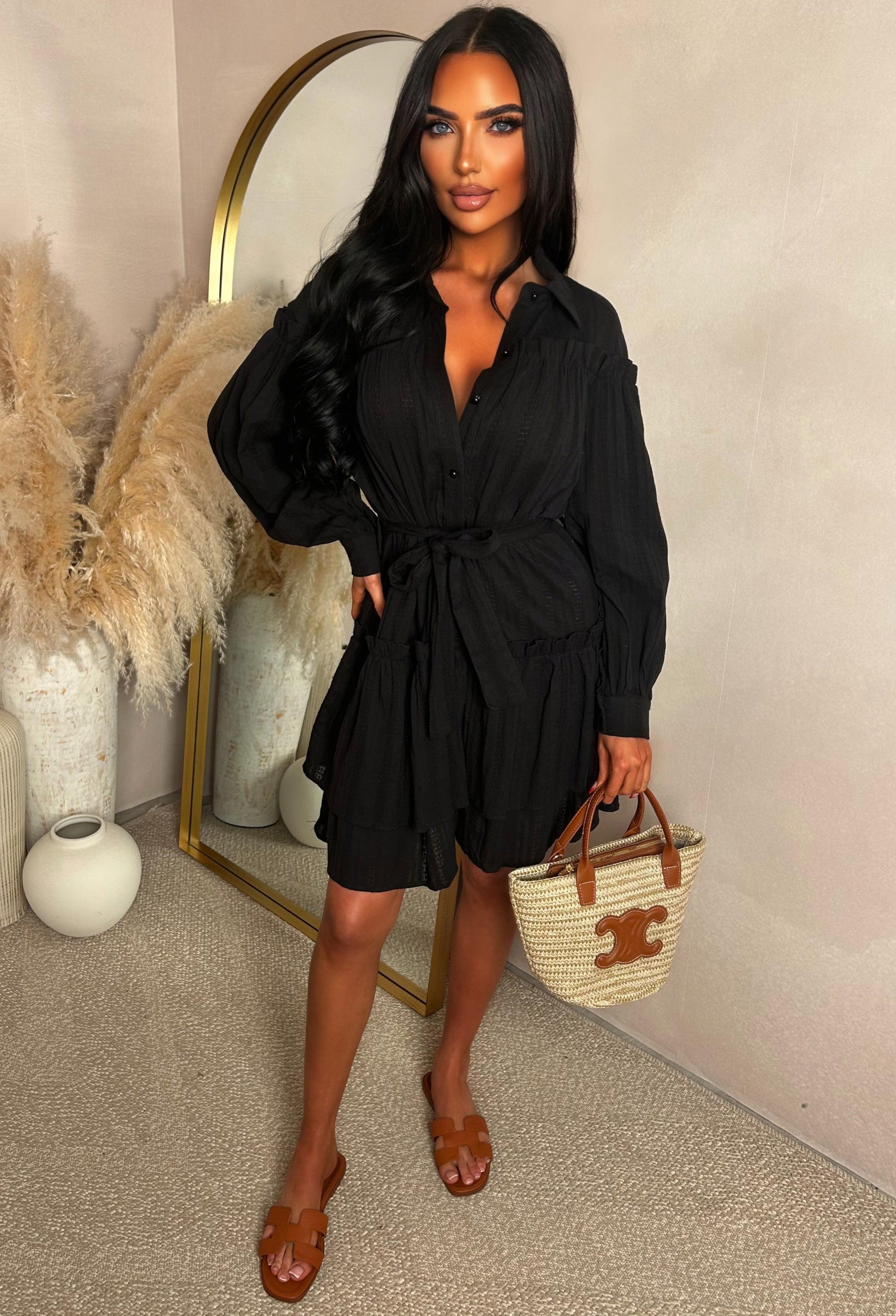 Kiss Me Sweetheart Black Ruffle Mini Dress With Tied Bow