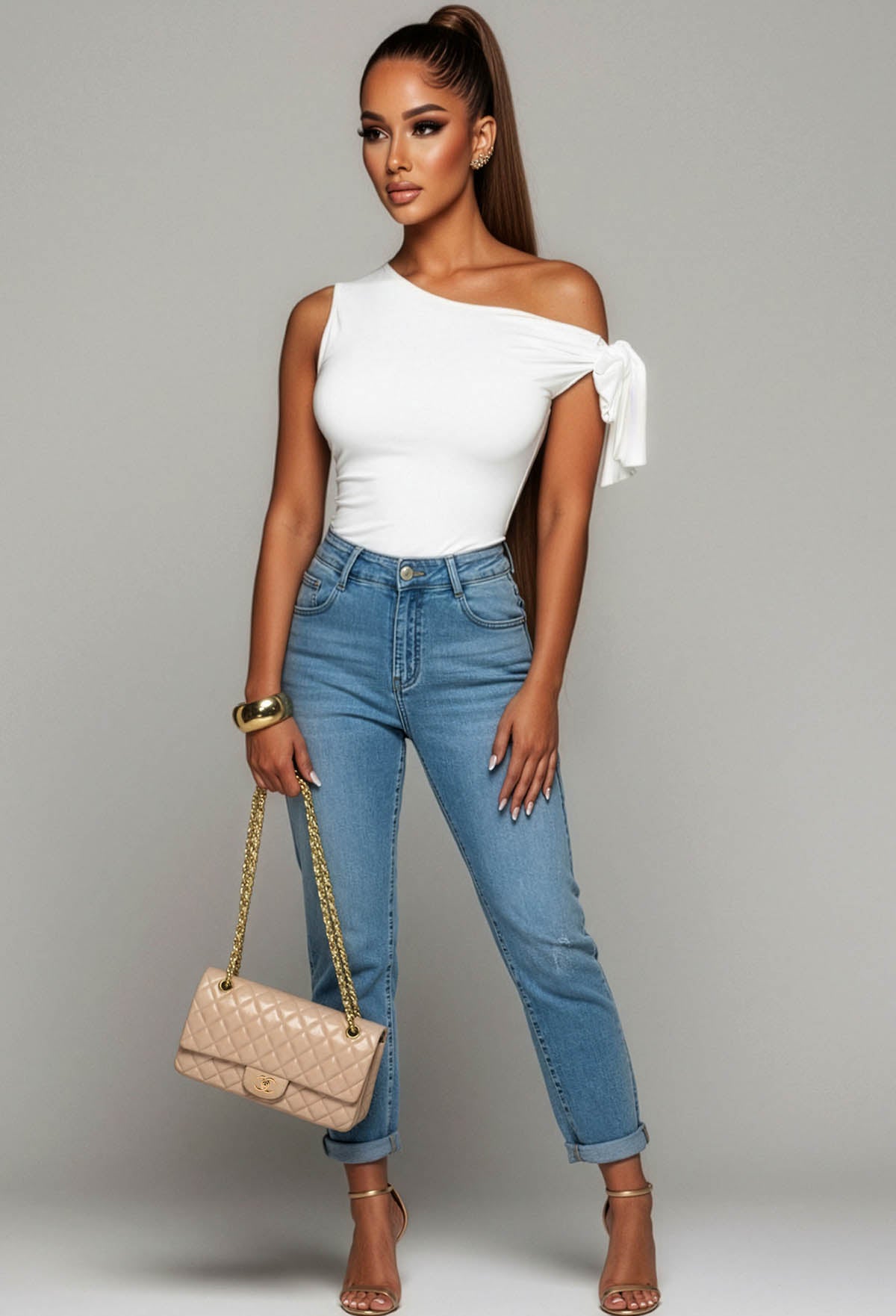 Knot Into You Cream Tie Shoulder Stretch Top