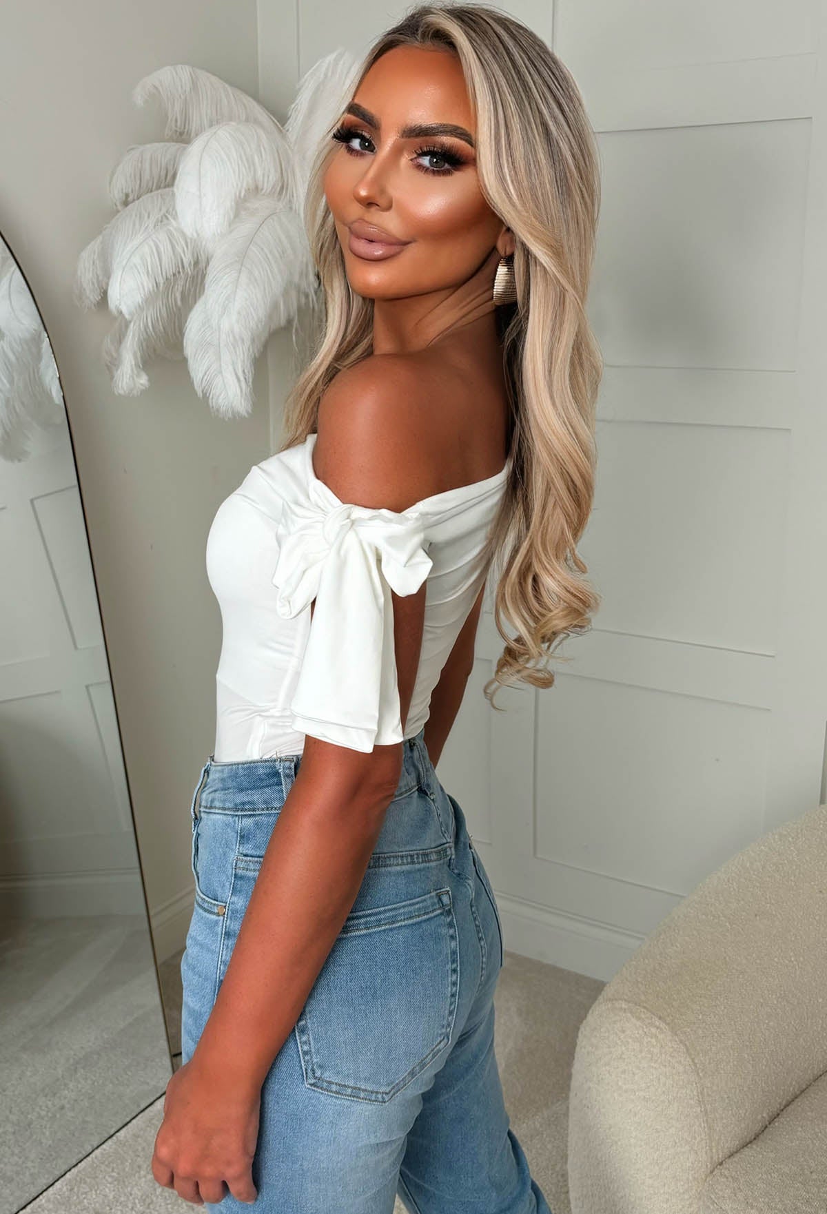 Knot Into You Cream Tie Shoulder Stretch Top