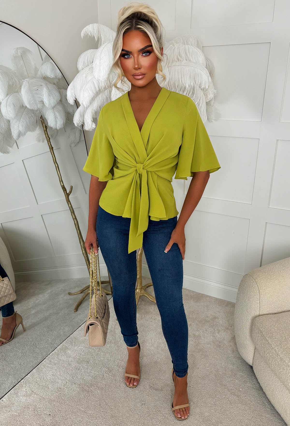 Knot Yours Green Knot Front Short Sleeve Top